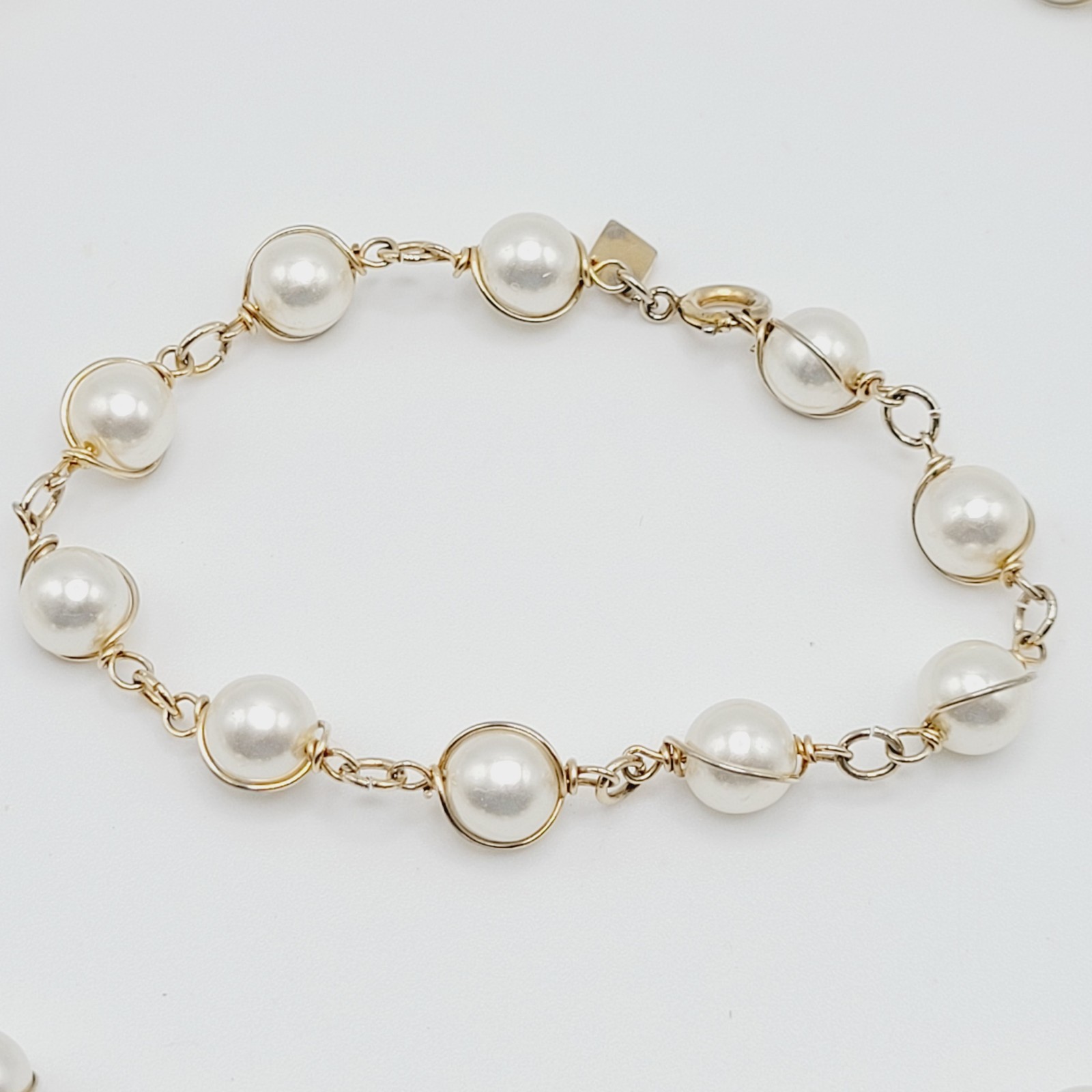 Sarah Coventry Faux Pearl Caged Style Bracelet 7.25 in Necklace 16 in Vtg Signed