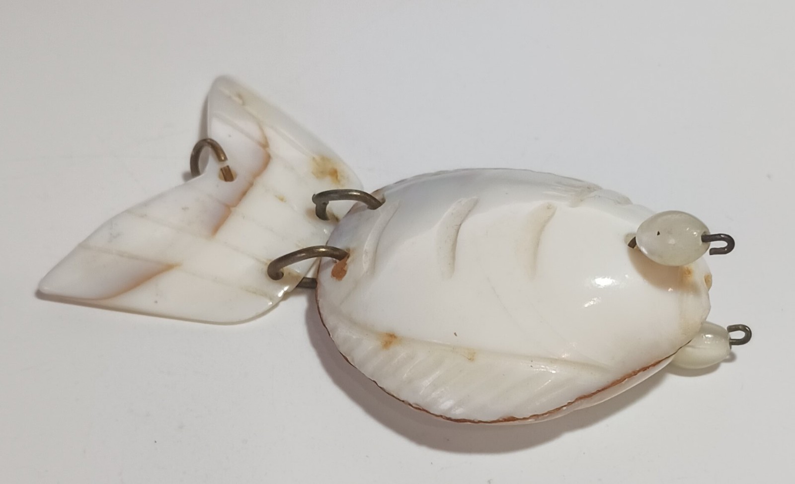 Vintage Large Articulated Fish Pendant Made of Carved Shells & Wire