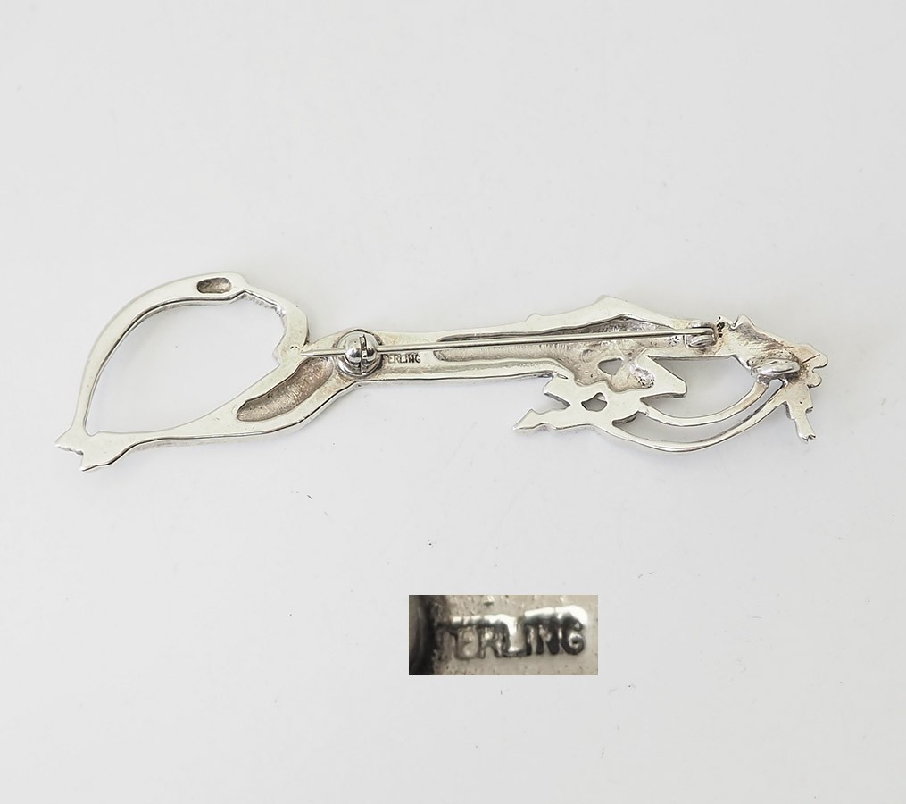 Vintage mid century modern sterling silver sprinting horse equestrian pin brooch