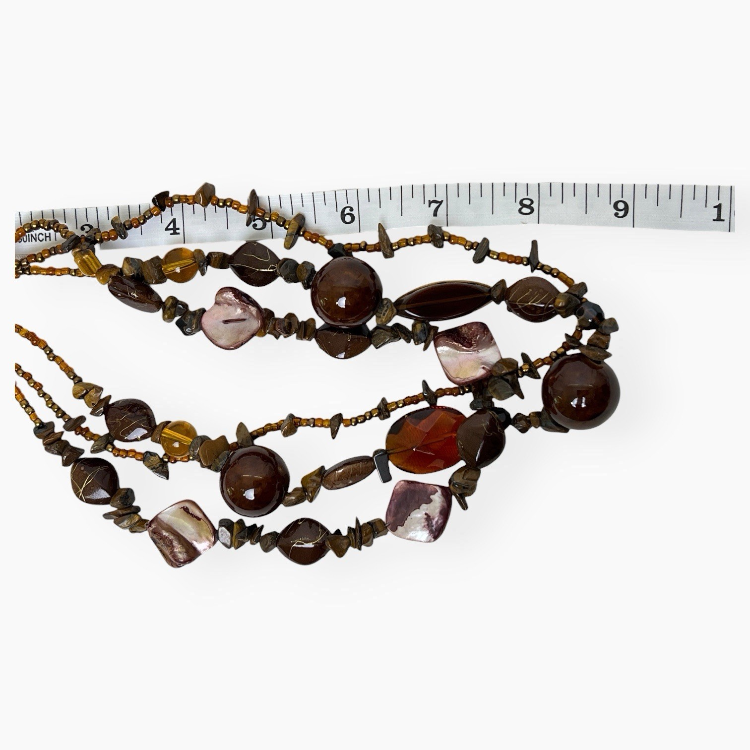 Multi Strand Beaded Necklace Earthy Natural Shell Glass Statement Boho Chic Vtg