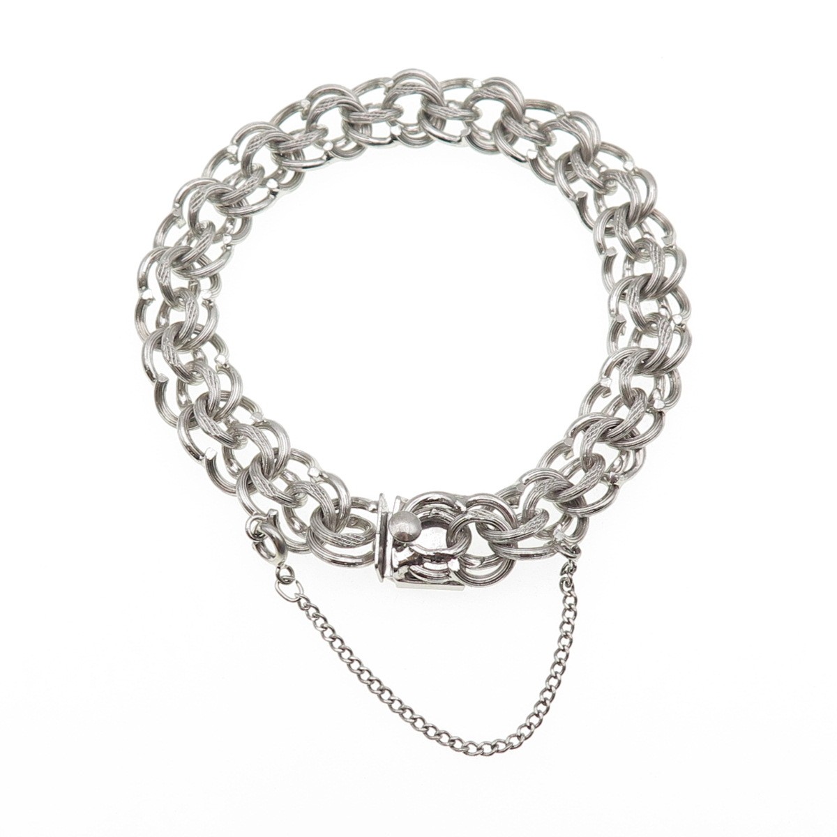 A&Z HAYWARD 925 Sterling Silver Antique Art Deco Double Rolo Link Bracelet 7″