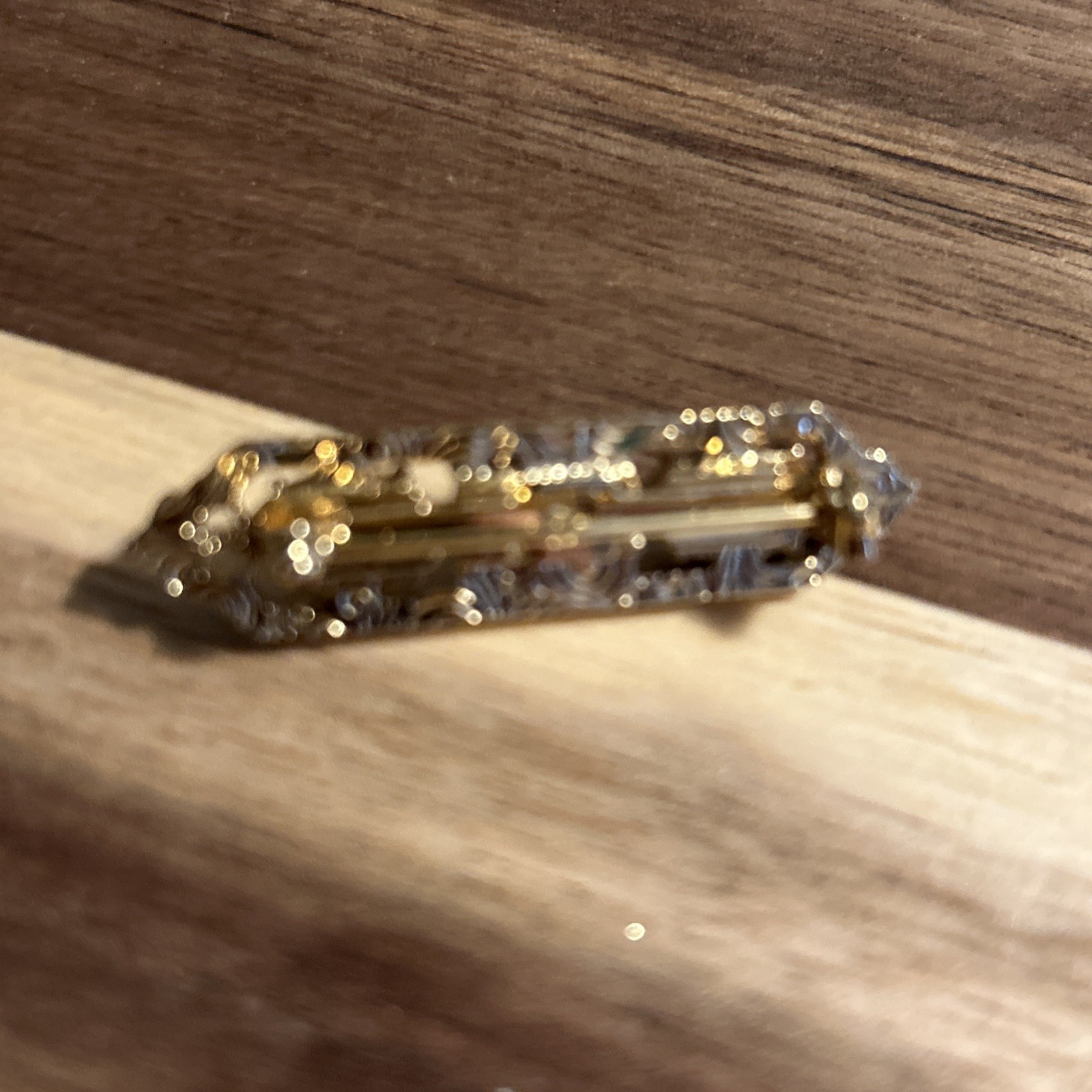 Vintage Faux Pearl and Gold Tone Pin Brooch About 1 3/4 Inches Long
