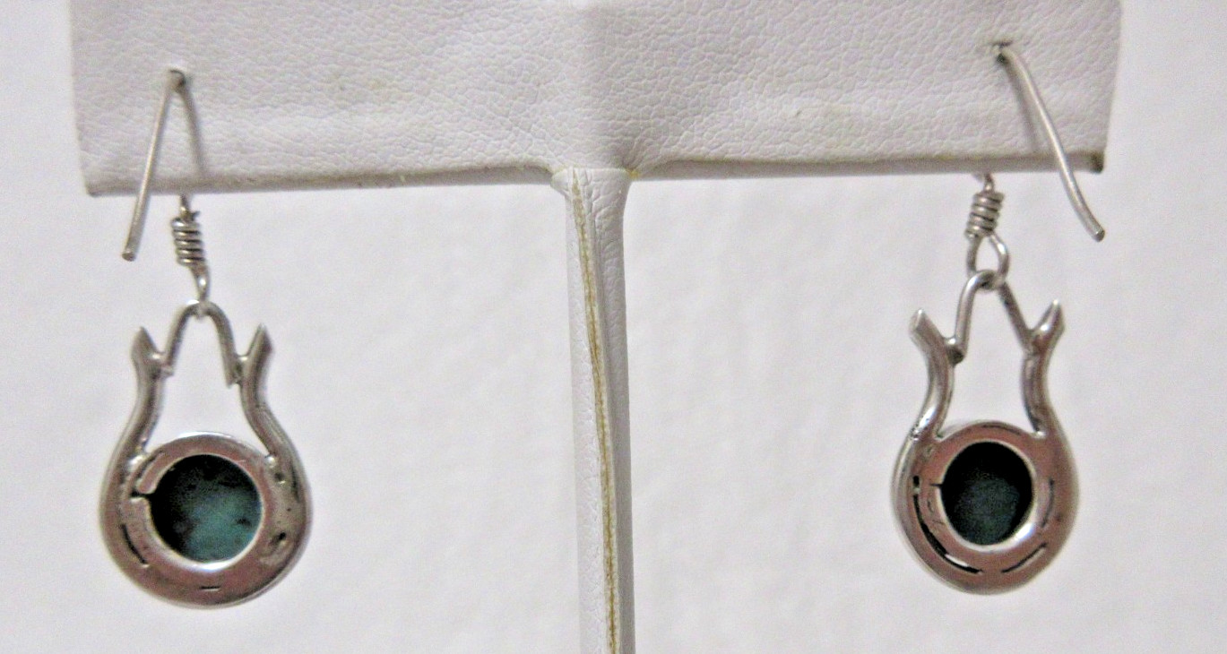 Vintage Sterling Silver Malachite Dangle Pierced Earrings