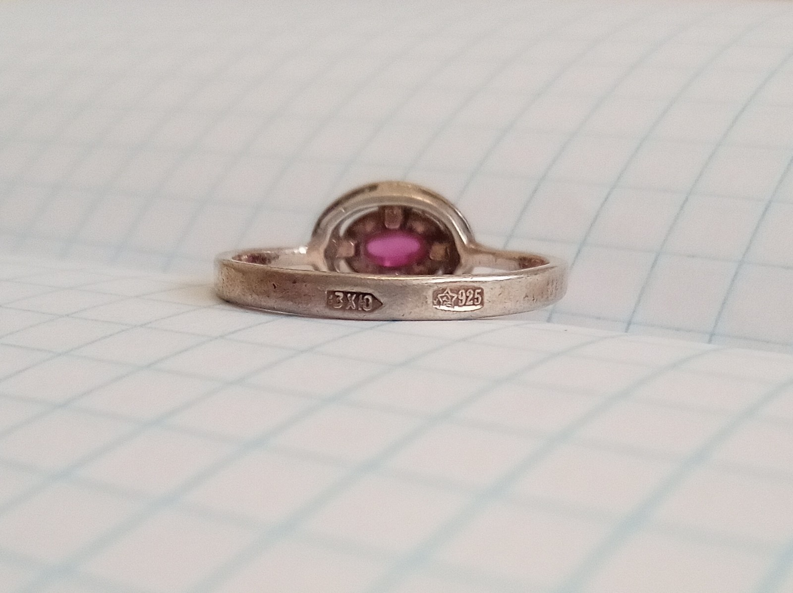 Vintage Ring Pink Cabochon Silver 925 test star USSR time Women Jewelry siz 6.75