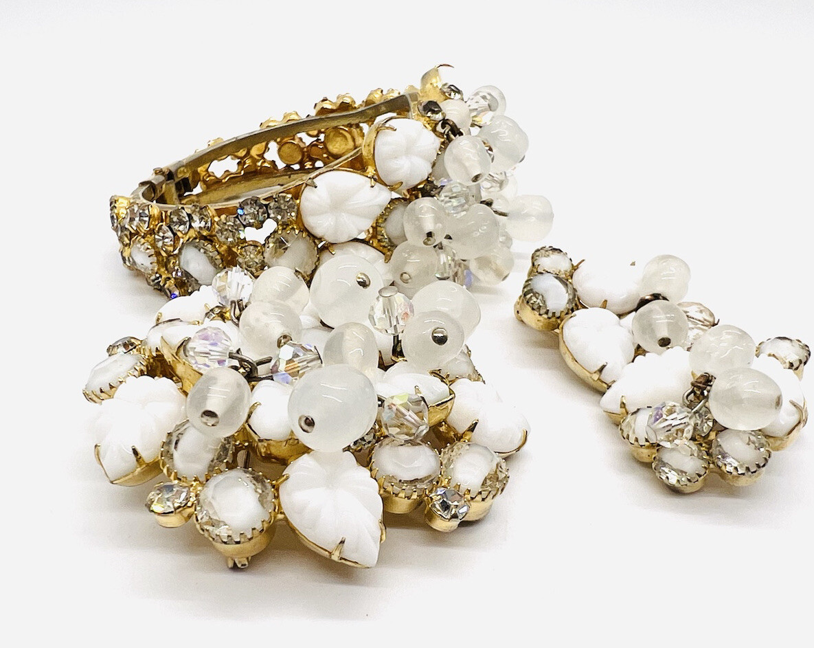 JULIANA Delizza & Elster 3pc Demi Parure Molded Glass Givre Rhinestone Cha Cha