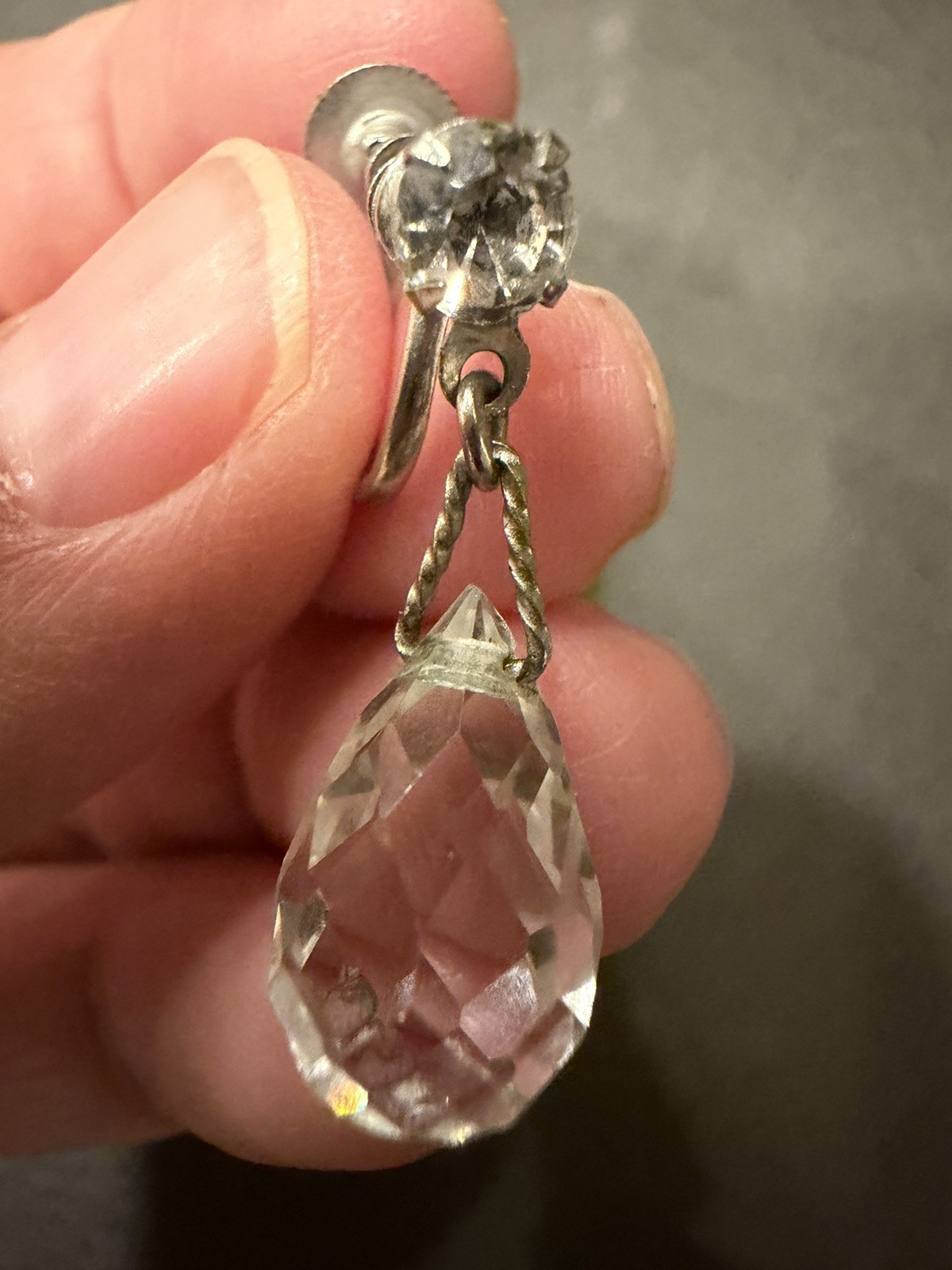 Vintage Faceted Crystal Teardrop Screw Back Earrings | Drop Earrings