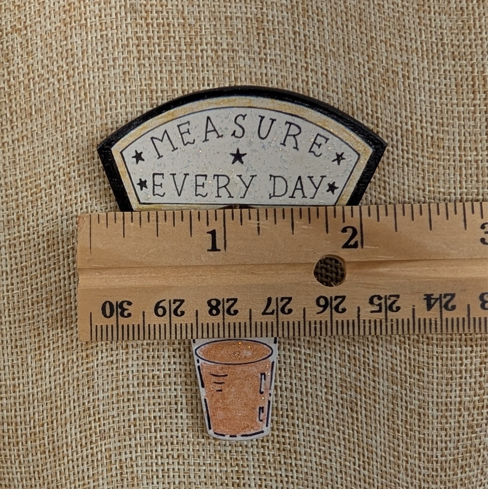 Vintage J Crawford Measure Every Day Spinner Glass Brooch Optimistic Pessimistic