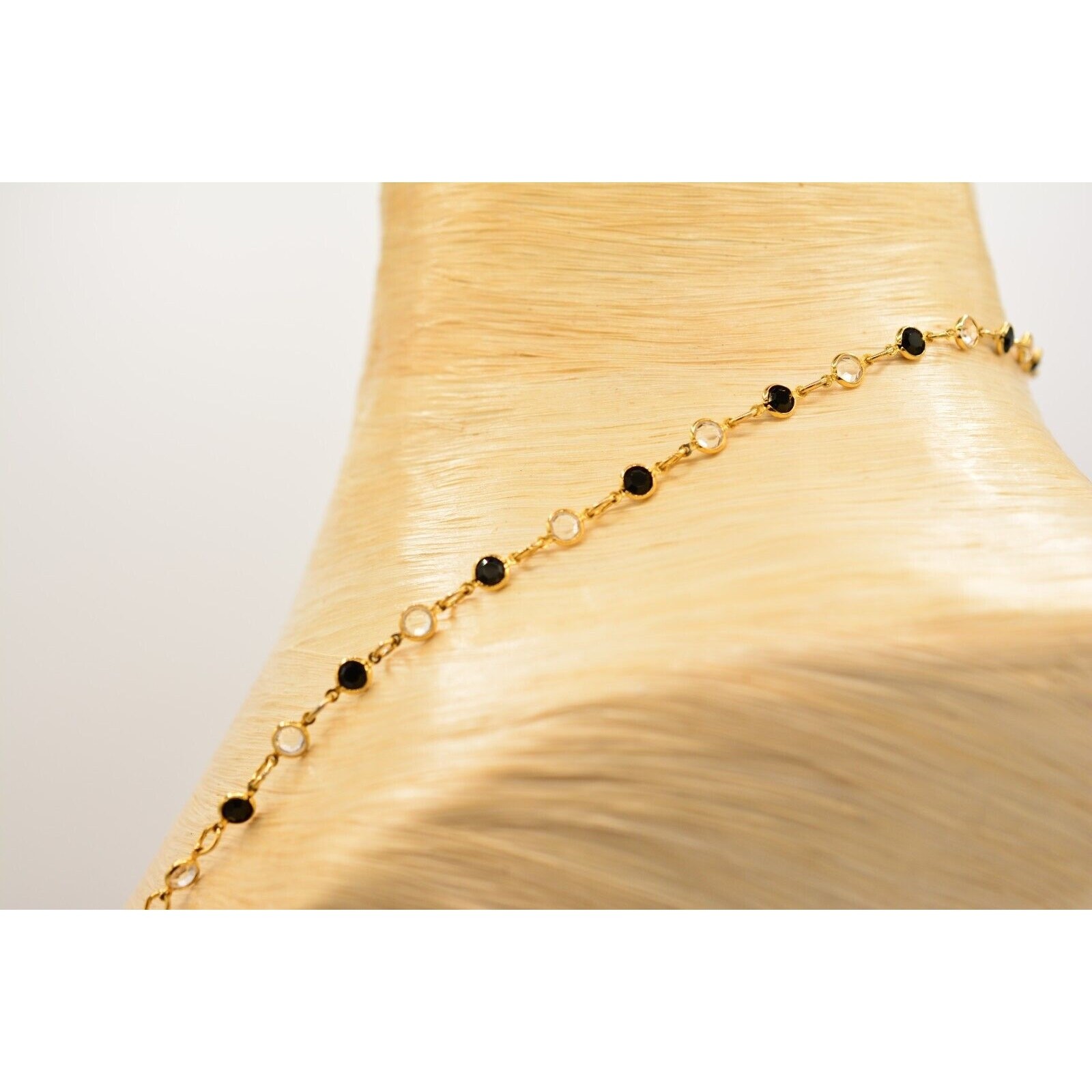 Austrian Crystal USA Vintage Necklace Black White Open Bezel Signed 1980s BinN