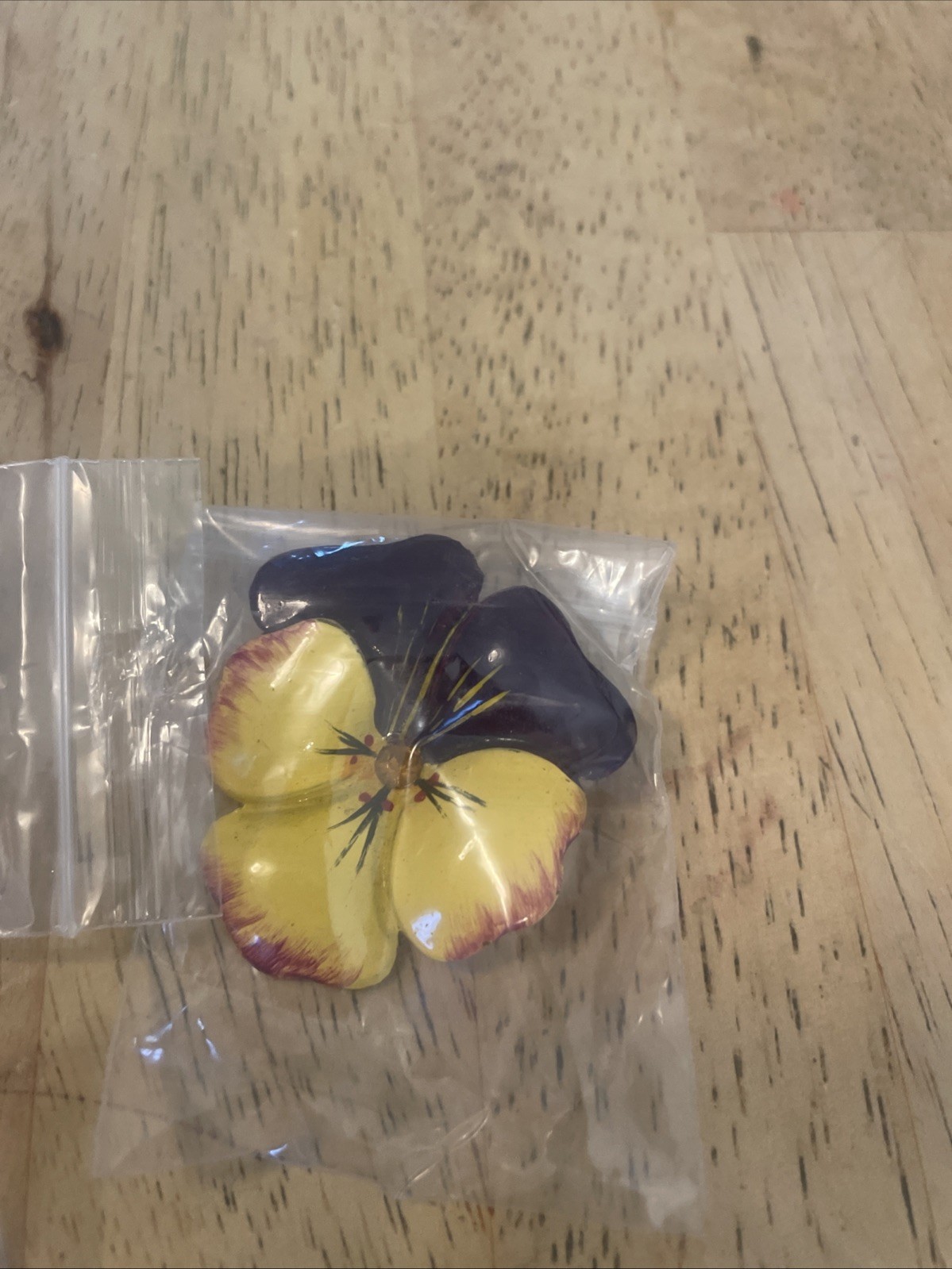 Vintage Yellow & Brown Plastic Pansy /Flower Brooch & Clip Earrings Set