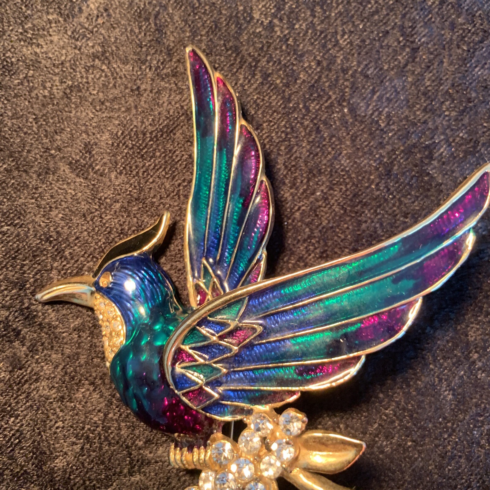 Vintage Phoenix Brooch Beautiful Green, Purple, And Blue