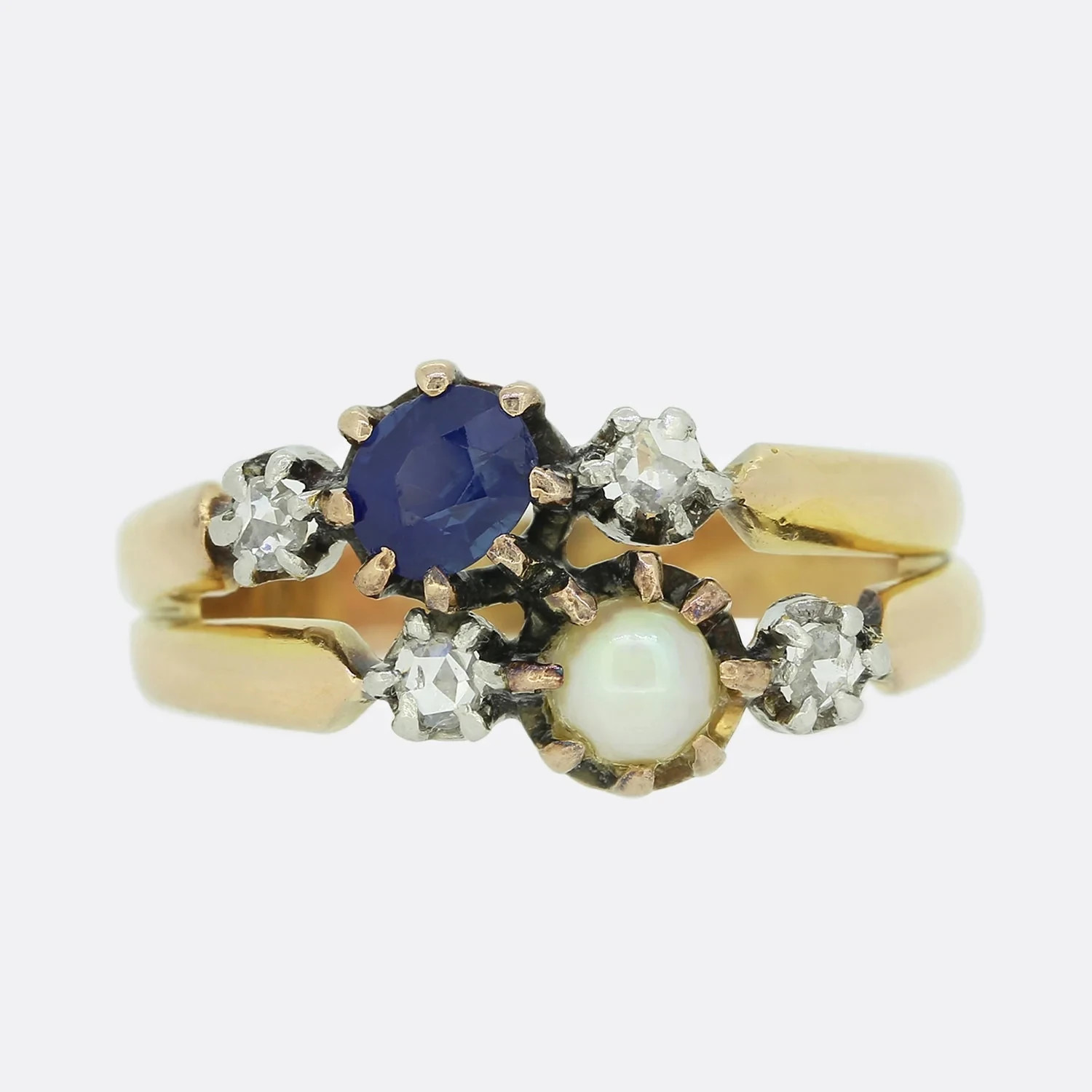 Antique Art Deco Style Victorian Sapphire, pearl & CZ Gift Ring 14K Gold FN Ring