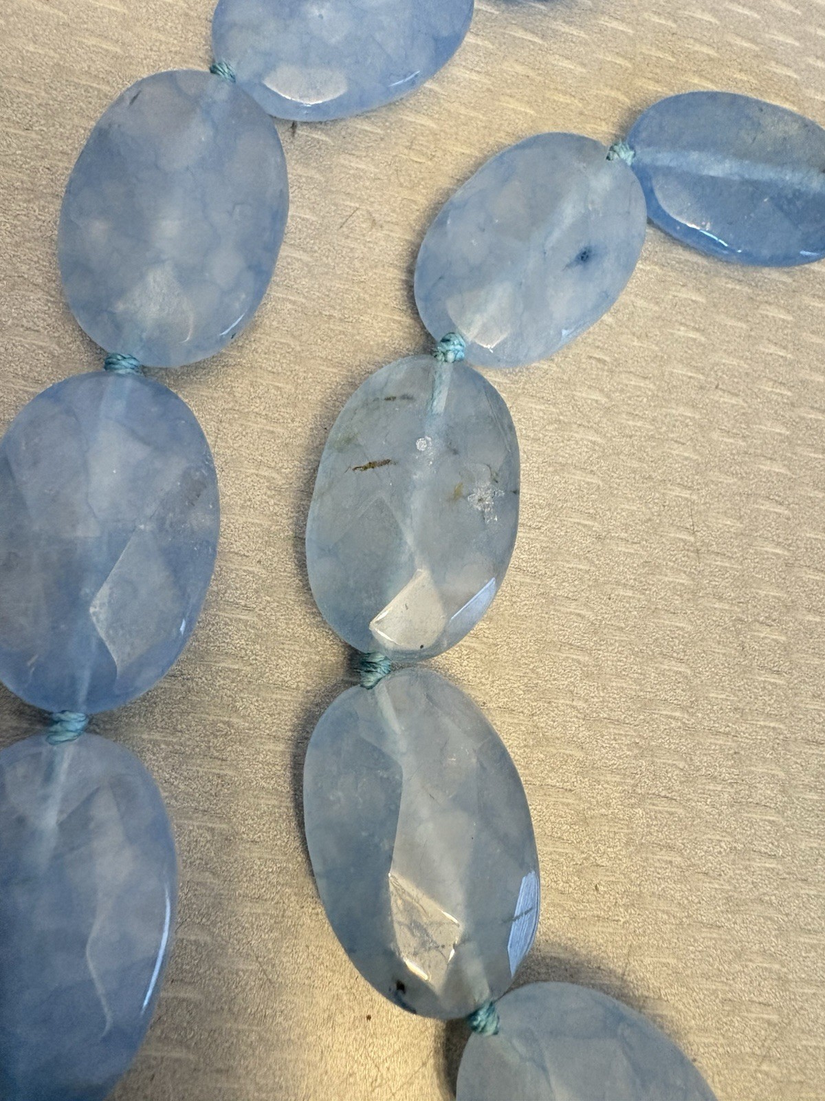 Chalcedony Necklace Natural Blue Quartz Agate Faceted Beads 20″ Chunky Strand