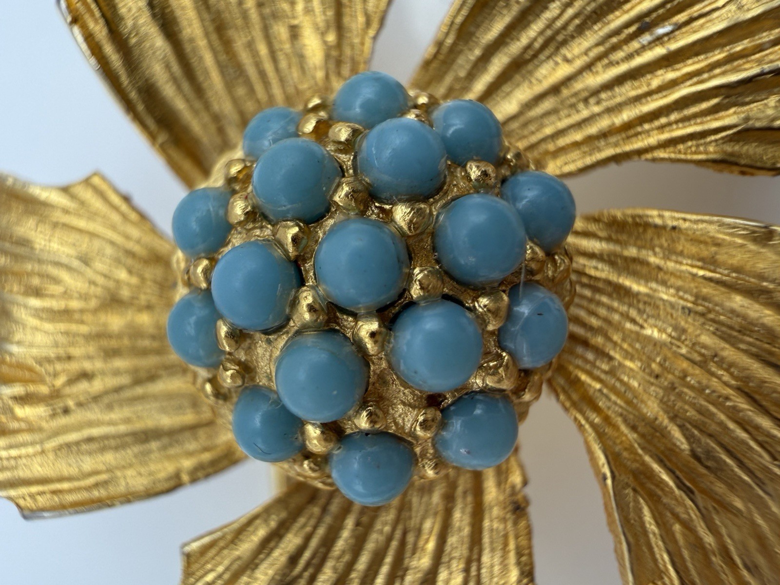Vintage Benedict NY Brooch Floral Cluster Imitation Turquoise Gold Tone