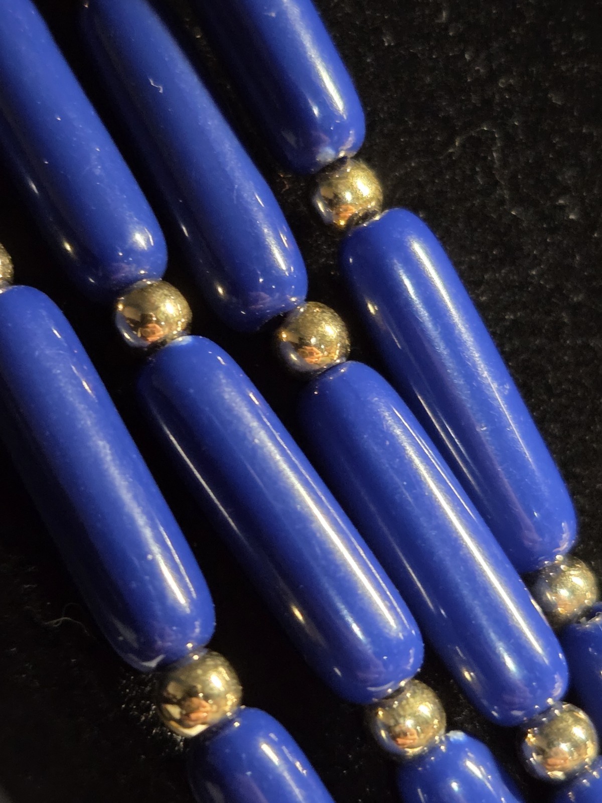NWT Vintage Royal Blue Tacoa Lucite Beaded 16″ Necklace Gold Tone Spacers
