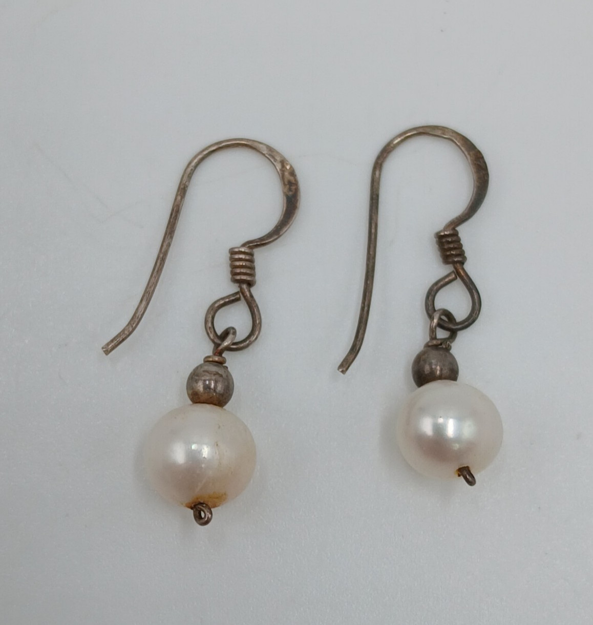 VTG 7mm Pearl Dangle Earrings 1in Drop Sterling Silver French Wire 1.43g Estate