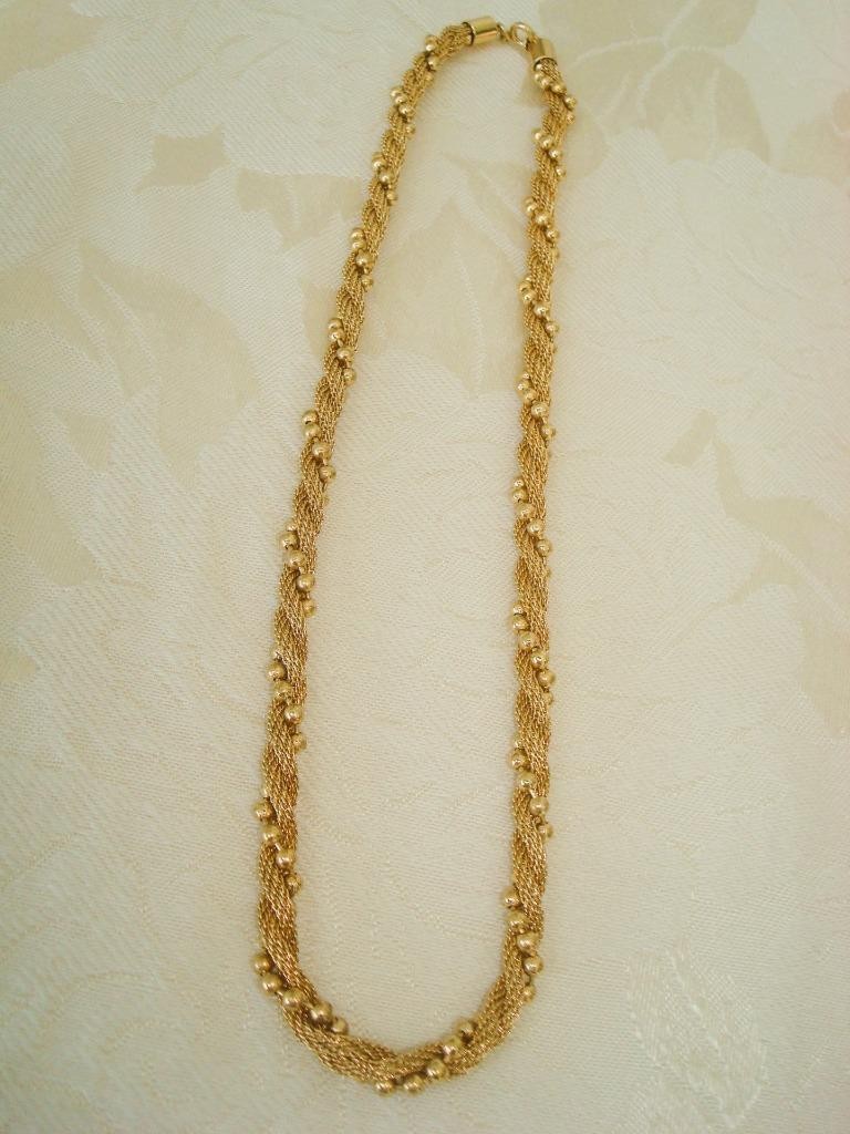 Vintage Gold Tone Beaded Mesh Twist Necklace 18 3/4 In. KJ