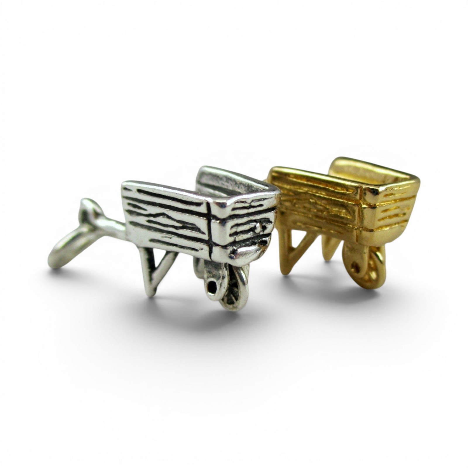 Sterling Silver or Gold Vermeil Wheelbarrow Charm for Bracelet 3D Gardener Gift