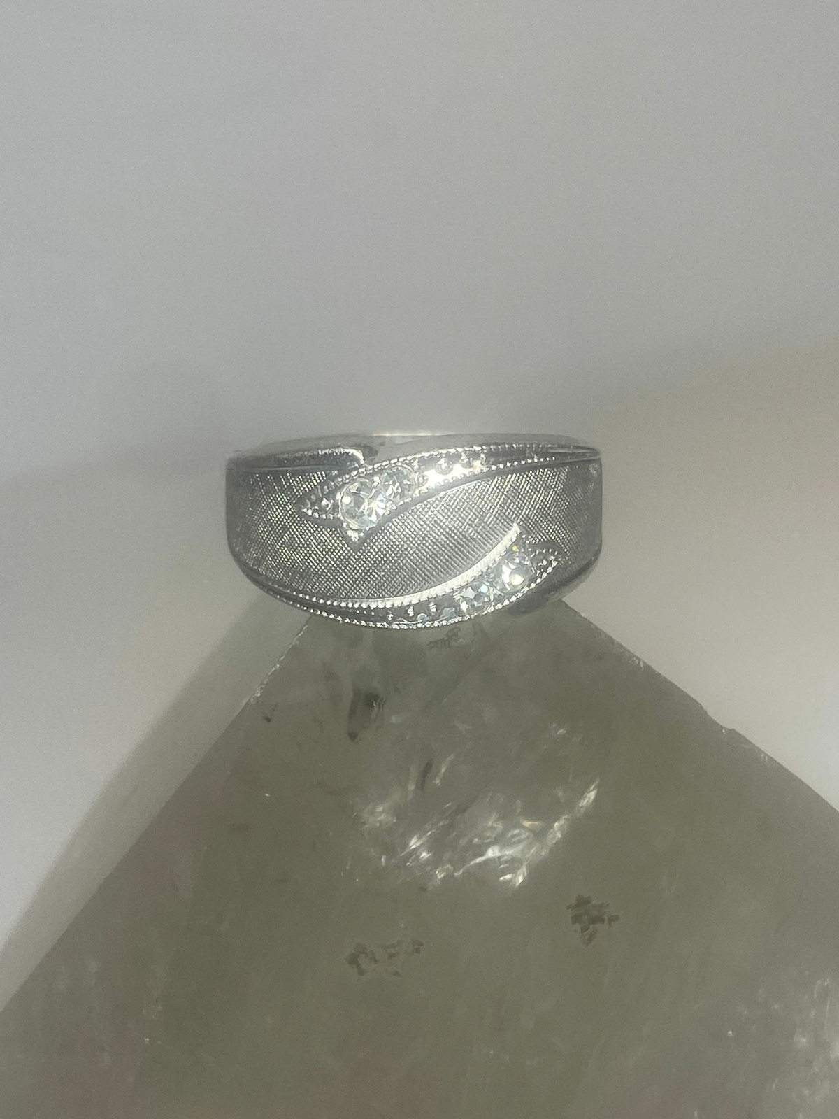 Brushed ring size 7.75 Art Deco influences band sterling silver women girls