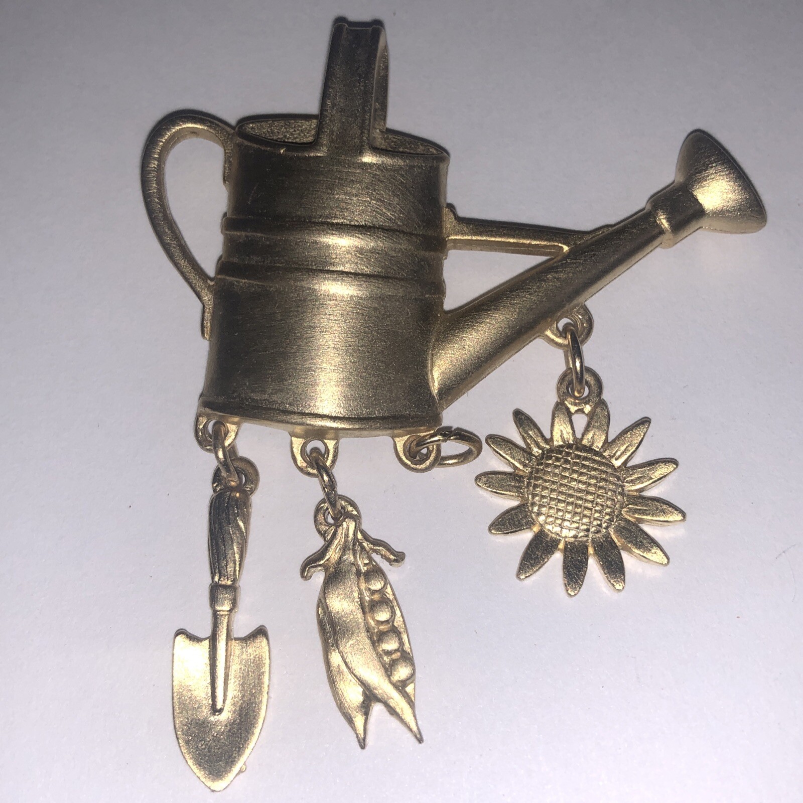 JJ Vintage Watering Can Brooch Pin Sunflower Gardening Tools -1 Missing