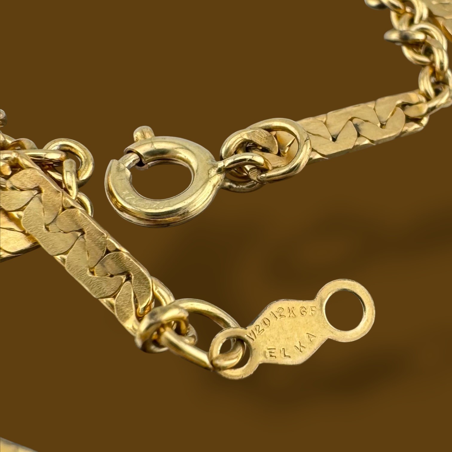 Vintage 1/20 12K Gold Filled Bar Link Chain Necklace 24″ Textured Stations 2.3mm