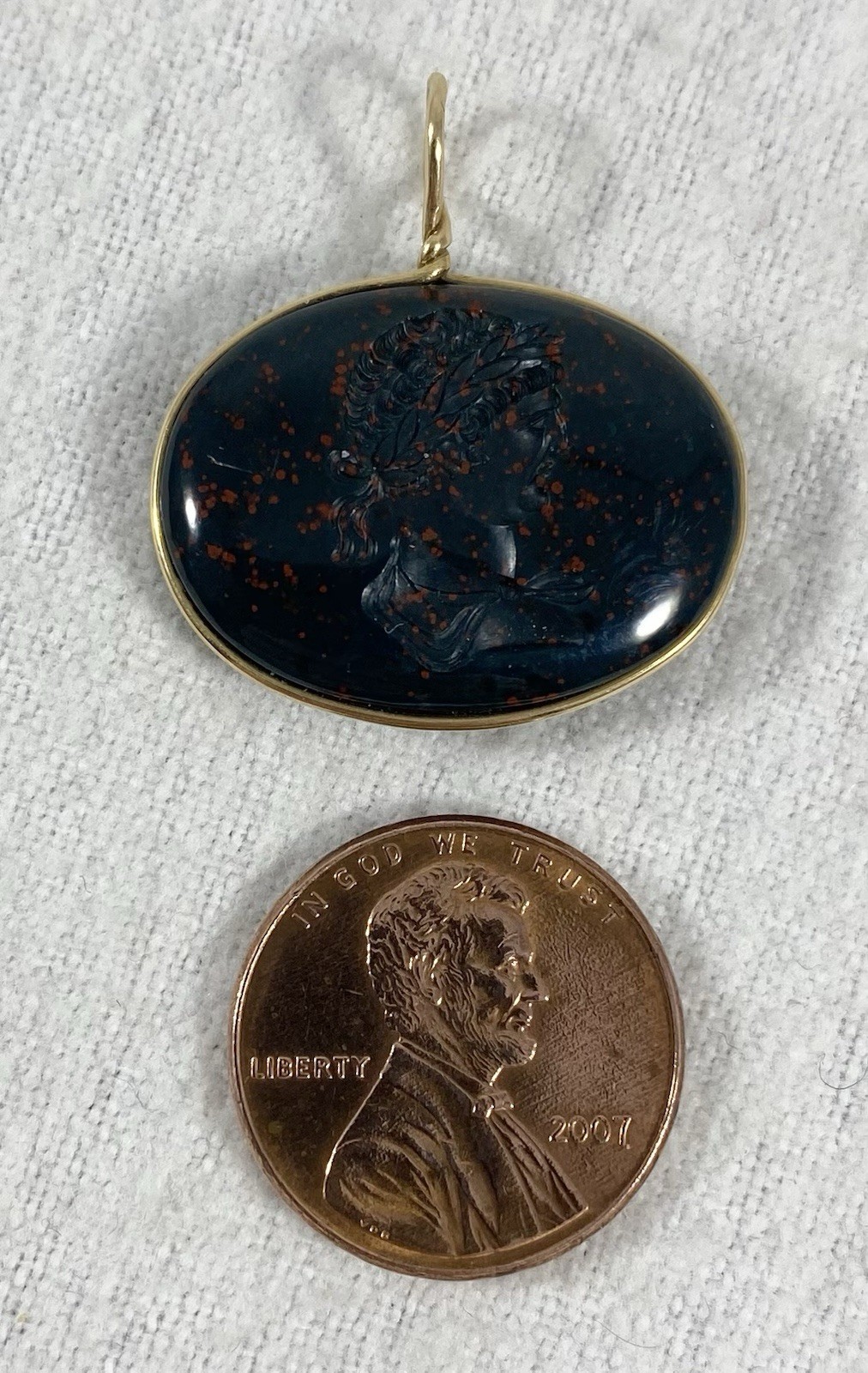 Antique 14K Gold Carved Bloodstone Intaglio Pendant 4.6 Grams