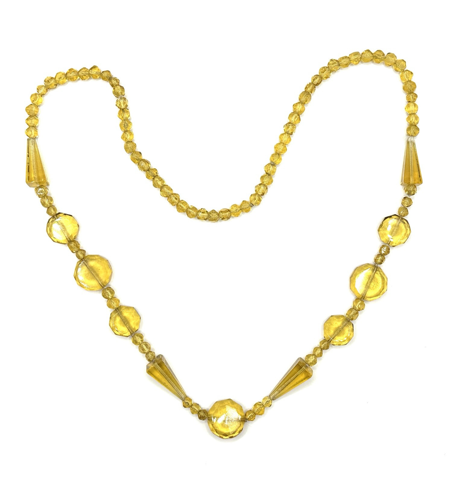 VTG Czech Unusual Faceted Yellow Glass Necklace