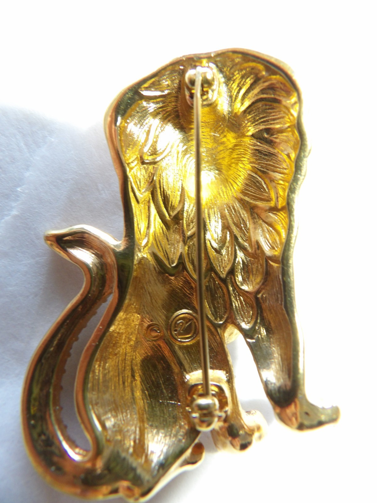 Swarovski Swan Signed Gold Plated Orange/Clear Pave Crystals Lion 2.25” Brooch