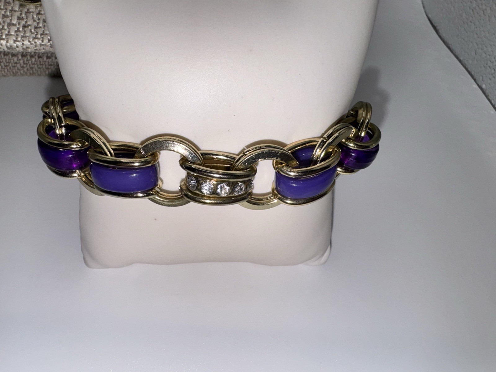 Vintage Coldwater Creek Gold Tone Purple Enamel Necklace & Bracelet Set