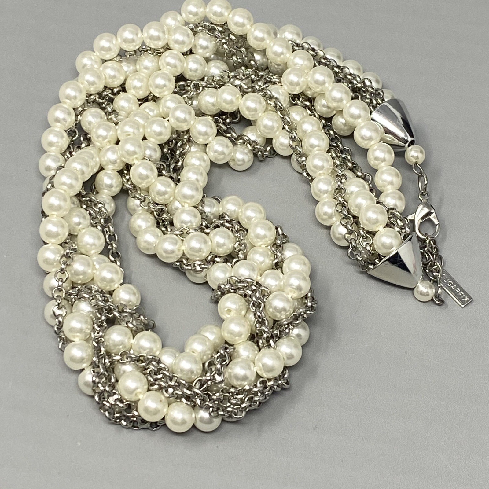 Sugarfix Baublebar Necklace Torsade Imitation Pearl Silver Tone Chain Twist 21″