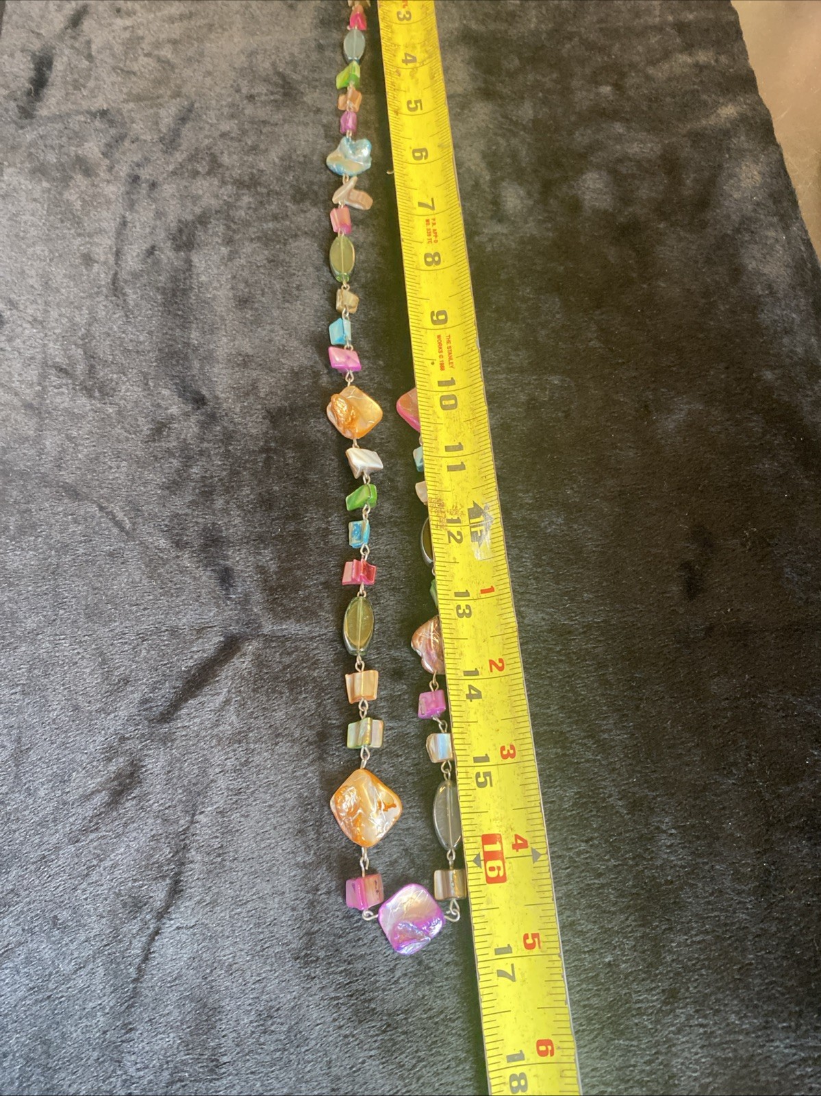 Necklace 38” Dyed Shells Veneer Multi Color Squares Dyed Shells Necklace