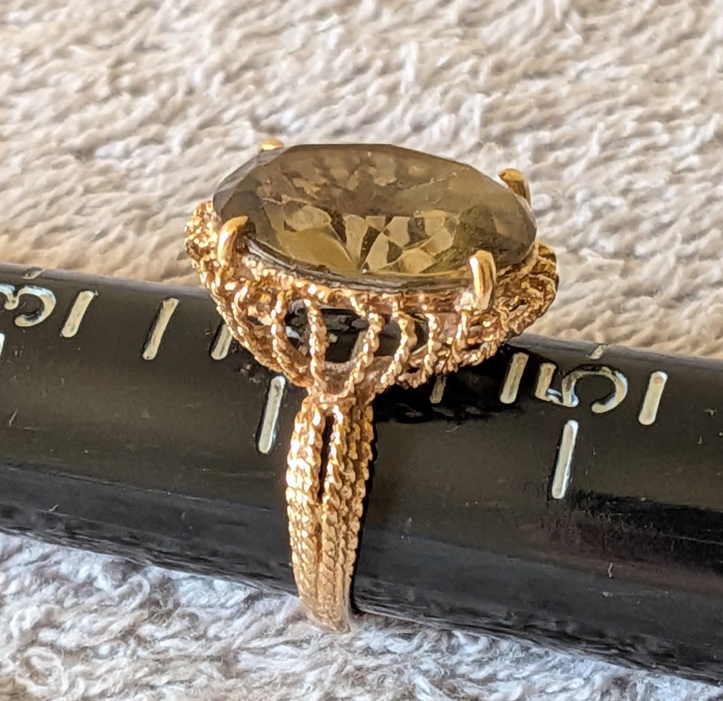 10k Solid Gold Filagree Citrine Cocktail Ring Sz 4.25 Tested 4.3 grm