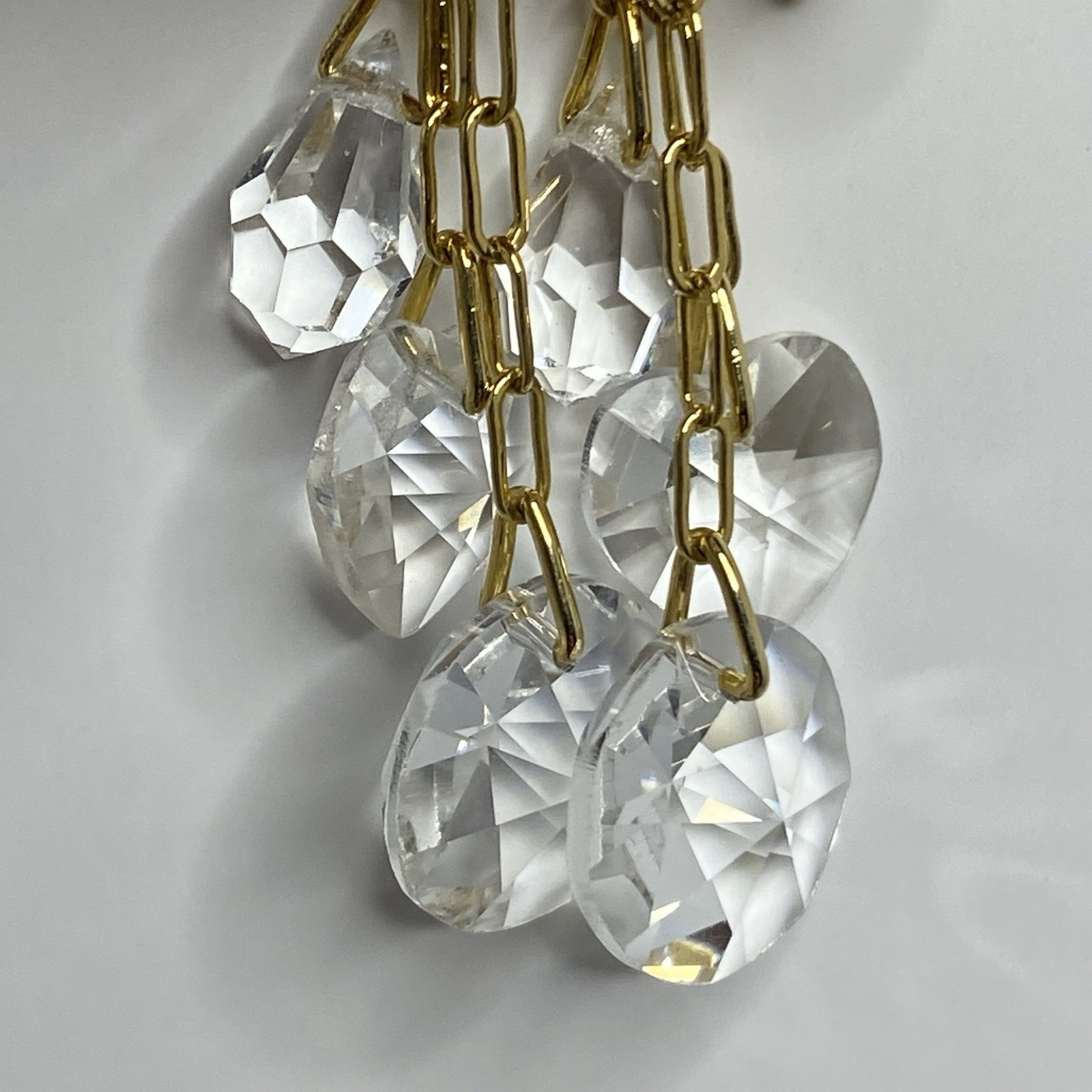 Hoop Dangle Drop Clip On Earrings Gold Tone Crystal Beads Boho
