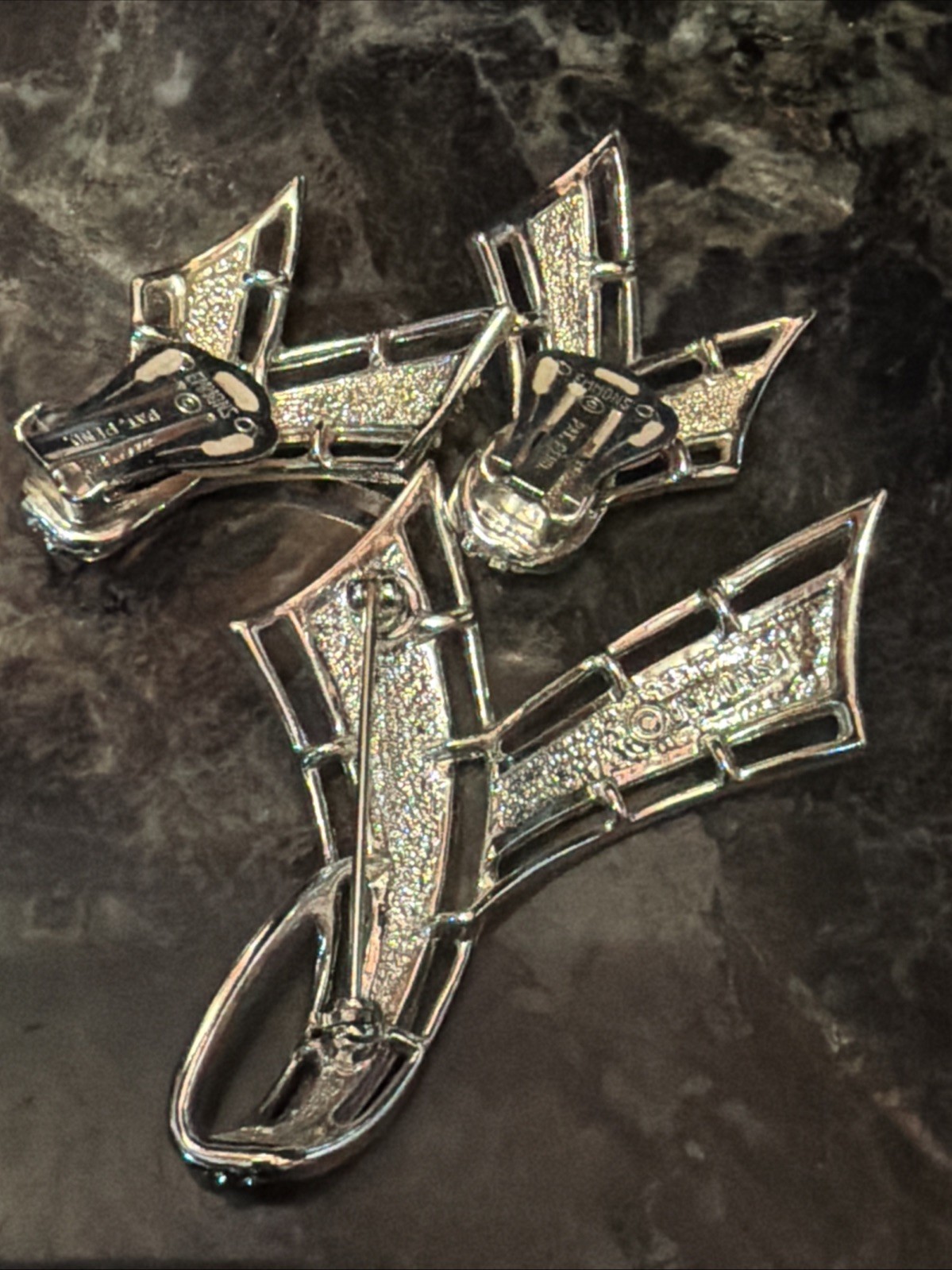 Vntg EMMONS PAT PEND Brooch & Earring Set Textured Silver Tone Ribbon NOS 10/10