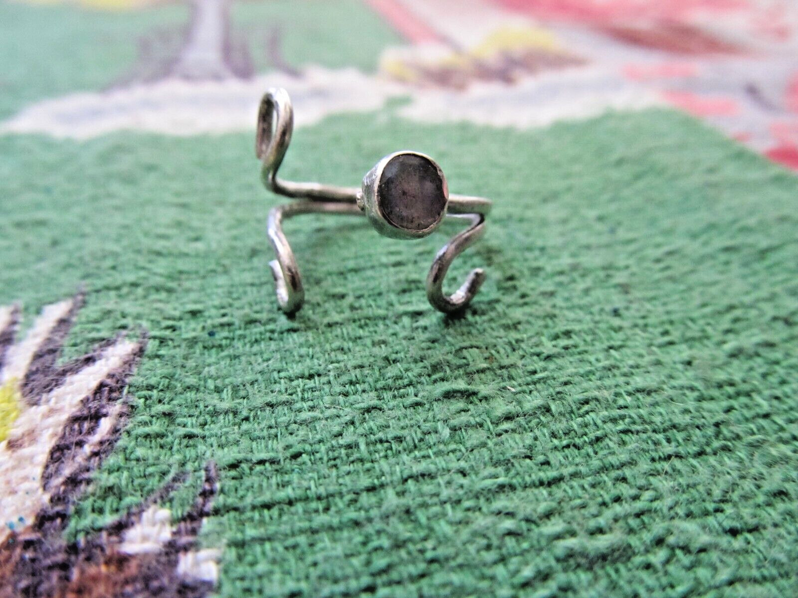 Vintage Sterling & blue Beryl vine pinky ring size 4