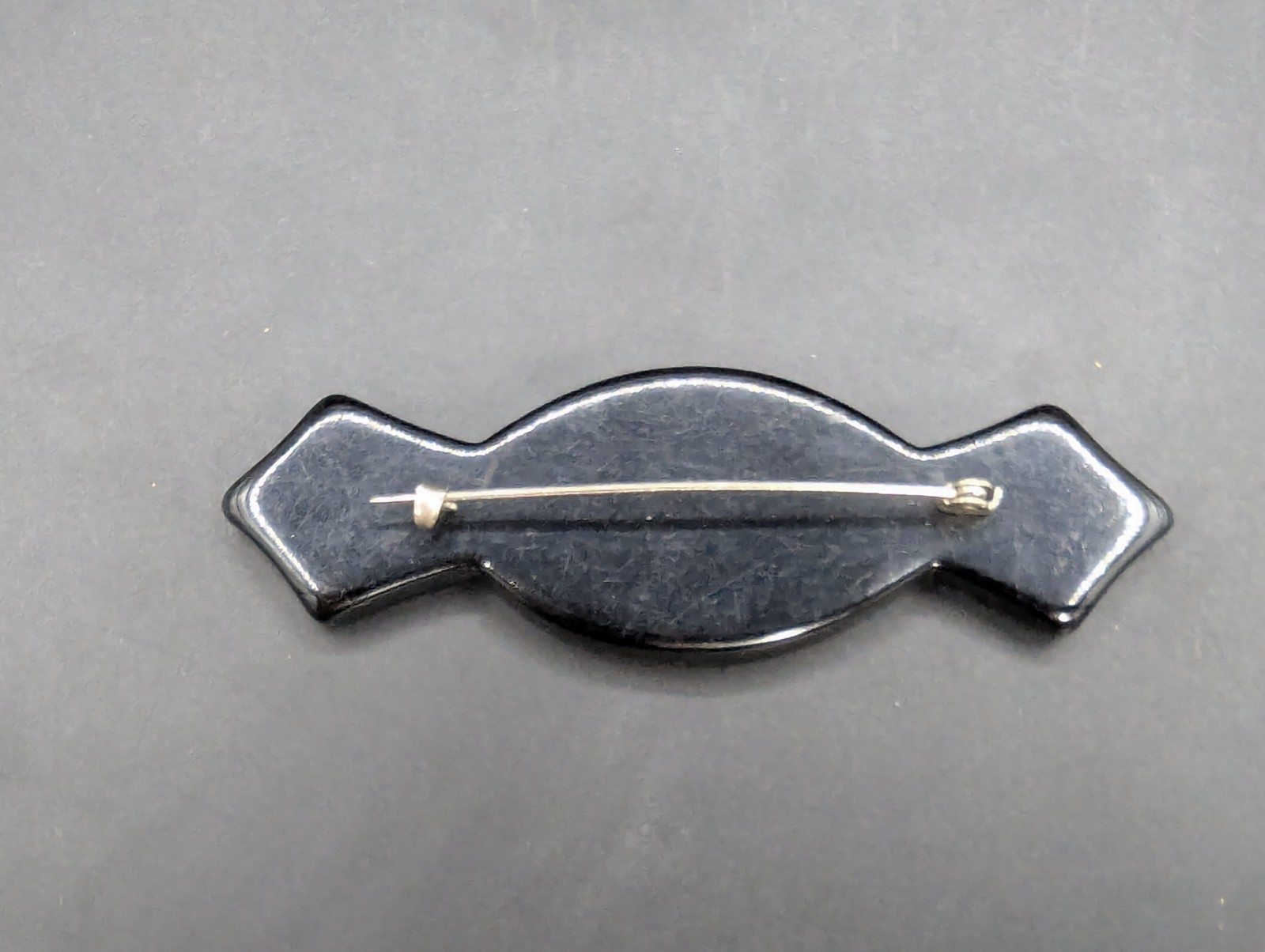 Vintage Art Deco Black Bakelite Celluloid Rhinestone Brooch Pin Candy Lozenge