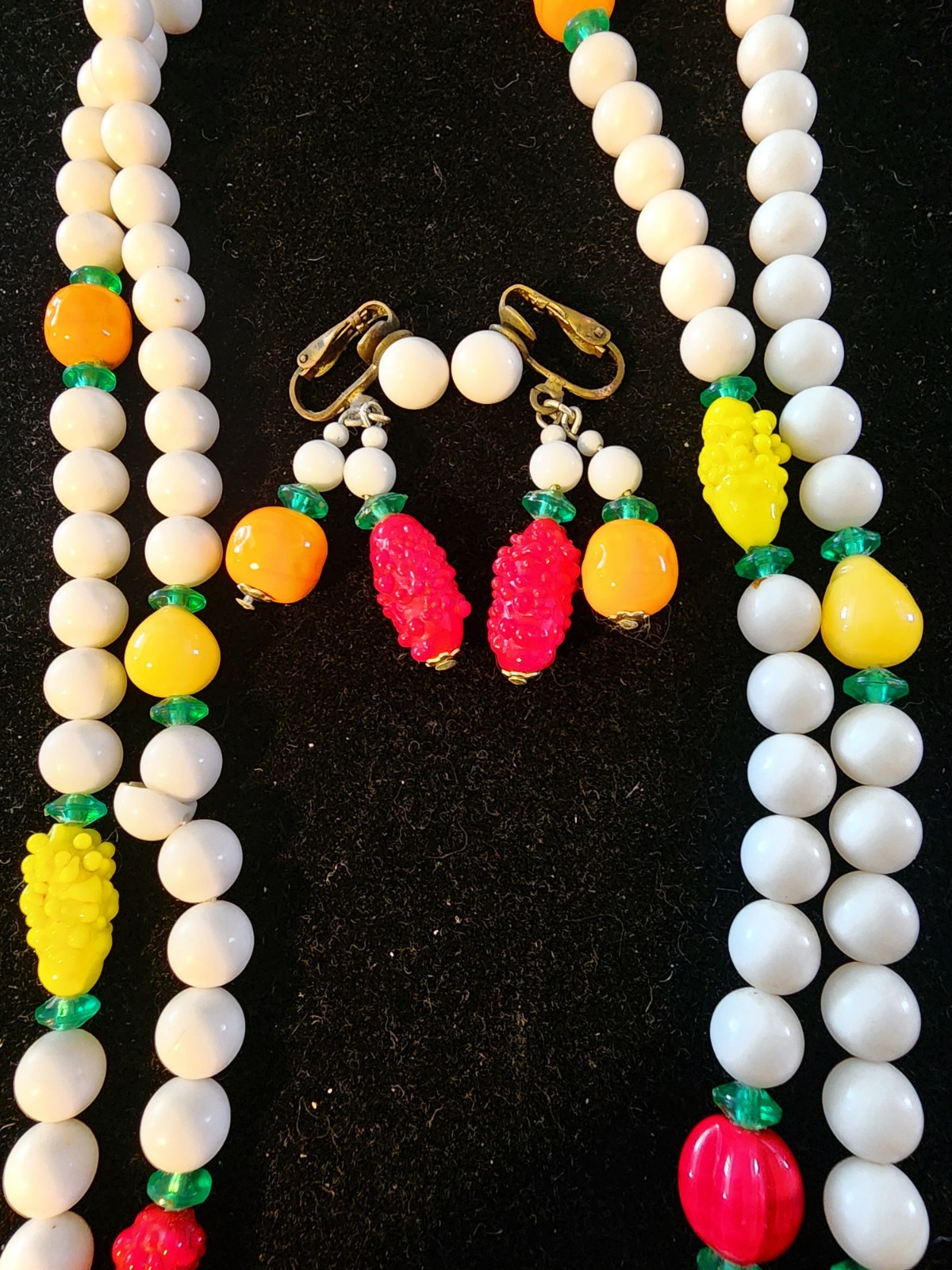 Fruit Salad Vintage Necklace & Earrings Tutti Fruity, 50/60s Mixed Material