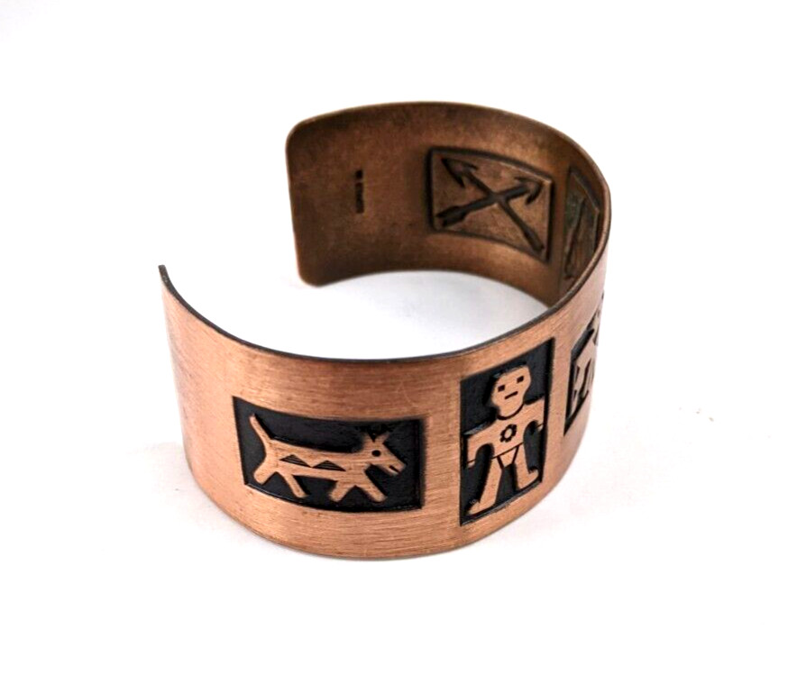 1950s Wide Copper Cuff Bracelet by Bell Trading Post Native American Motif