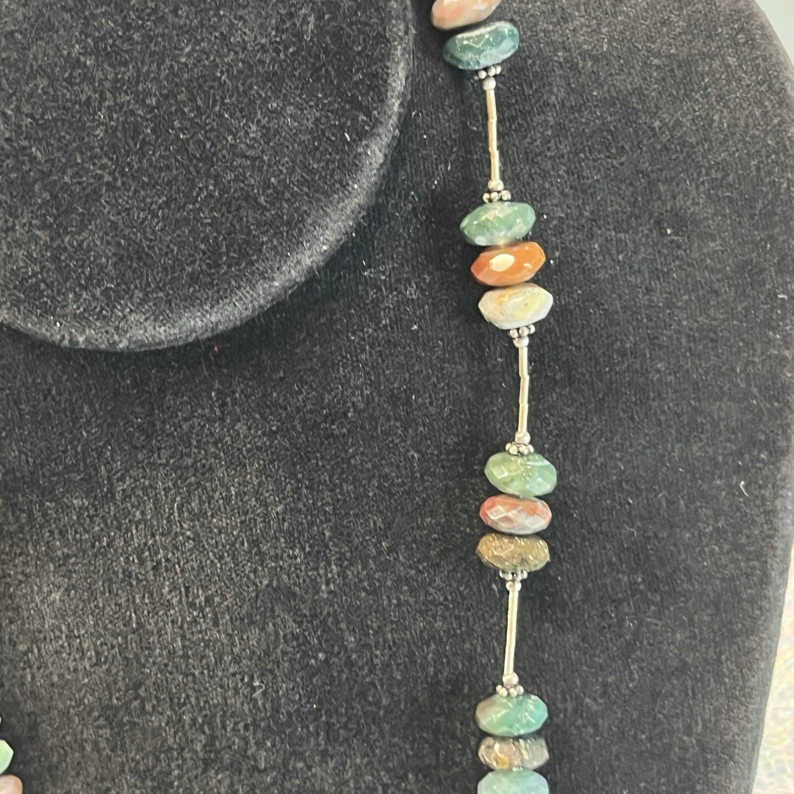 Vintage 18” Faceted Agate Necklace With Sterling Closure