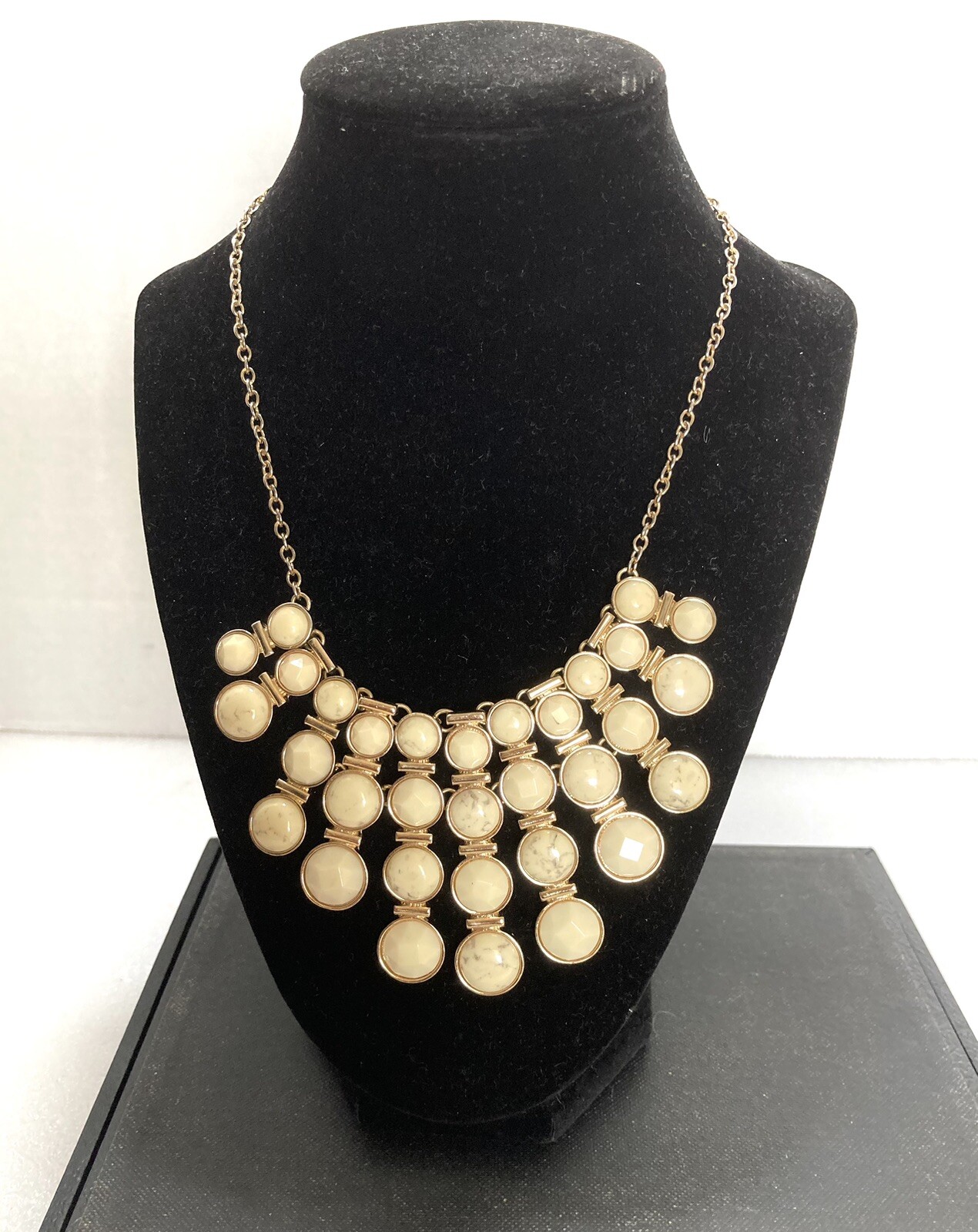 Vintage Crown Trifari Ivory Gold Tone Statement Necklace Crown Charm 90s