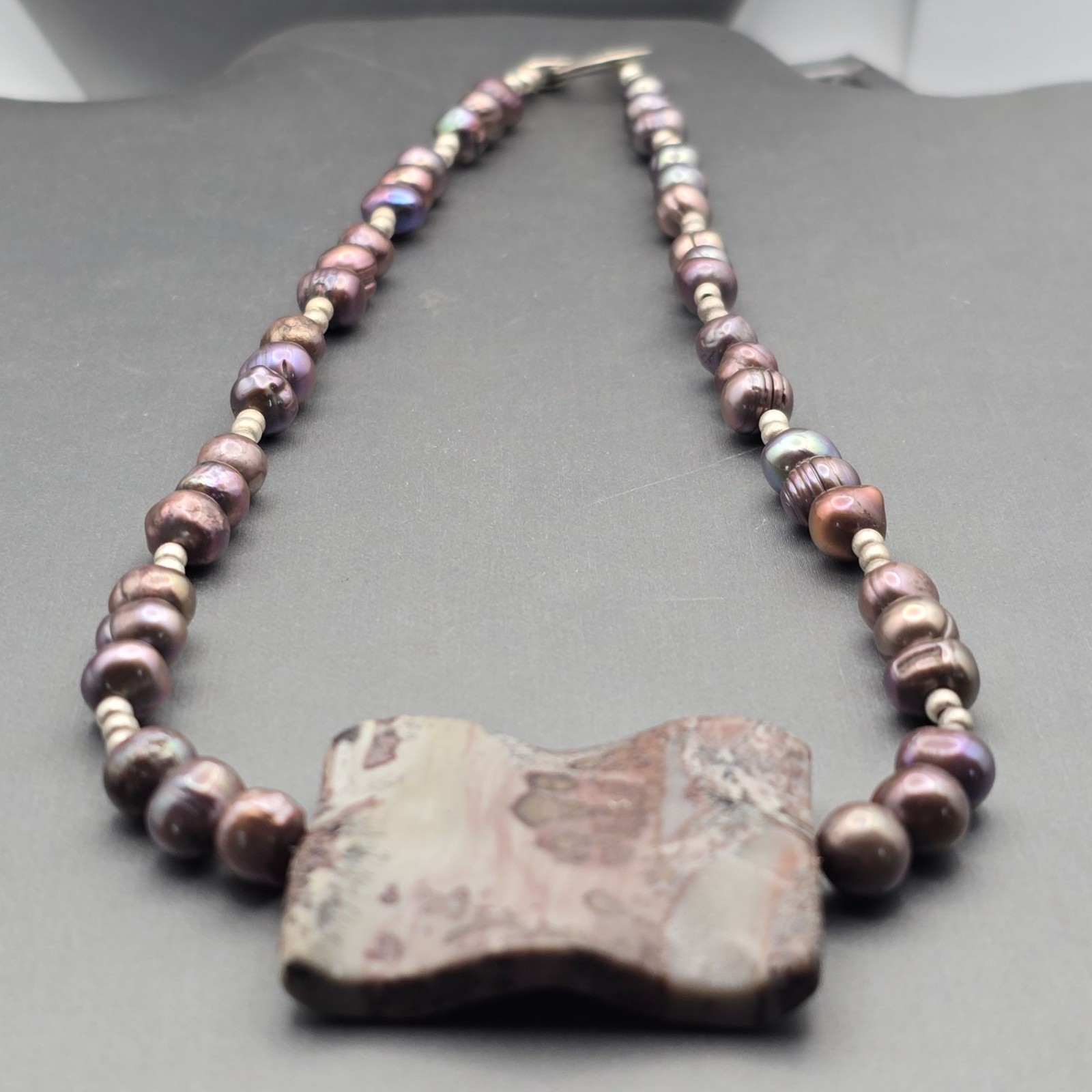 VTG Peacock Baroque Pearl Purple Agate Pendant Sterling Silver Necklace 16″