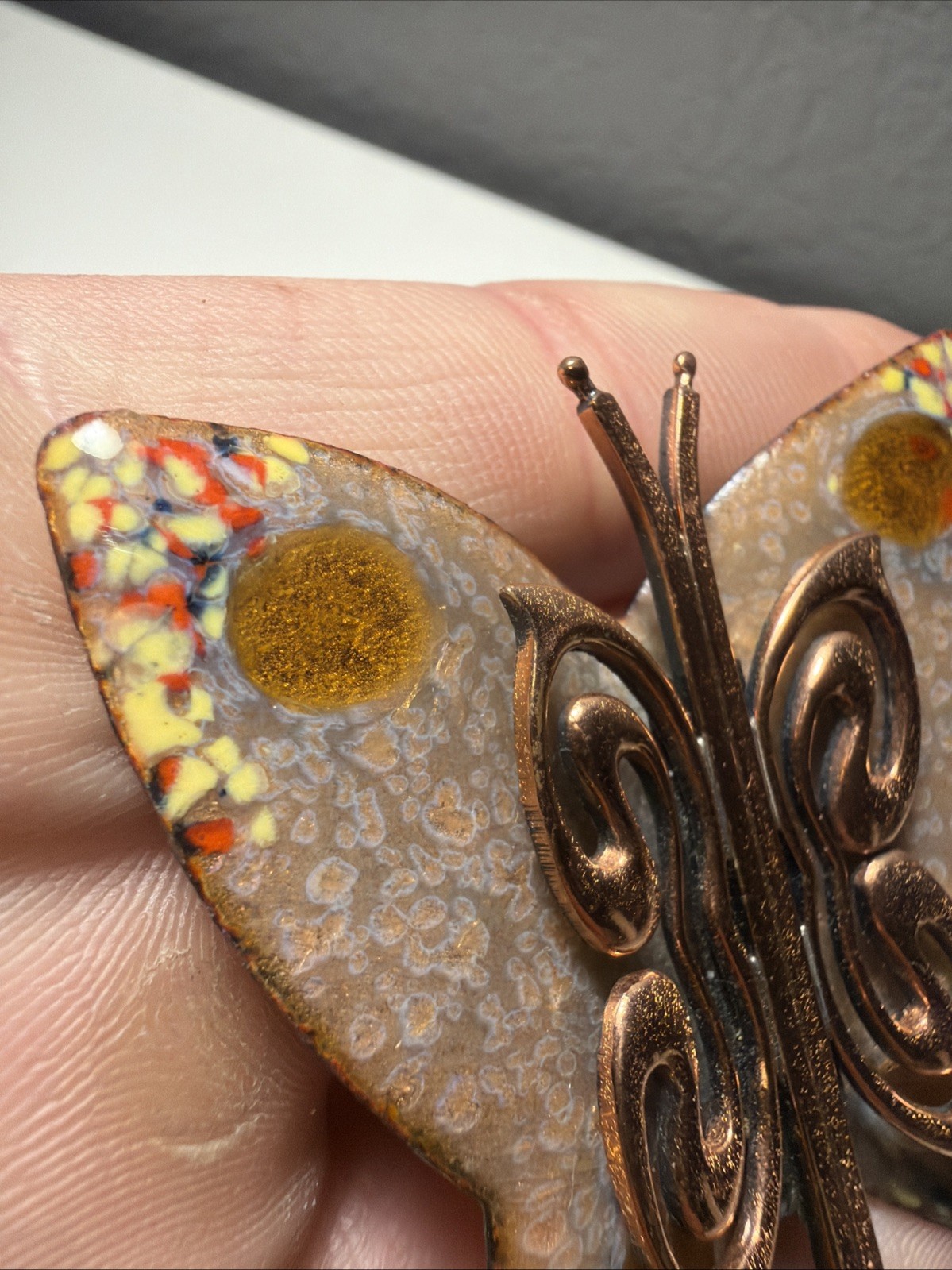 Vintage RARE Collectors 1950s-60s MATISSE Copper with Enamel Butterfly Brooch