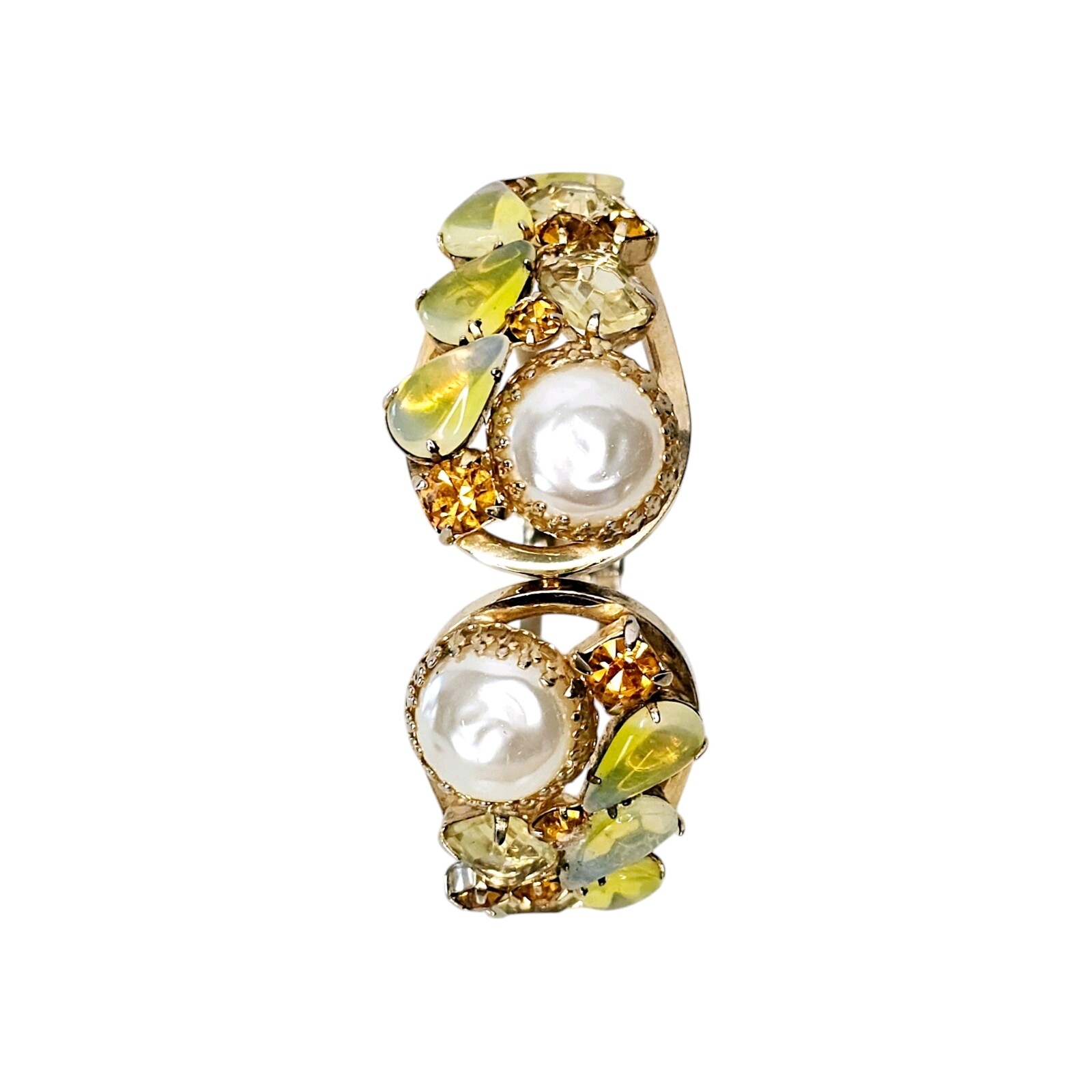 Vintage Juliana DeLizza & Elster Pearls Opalescent Rhinestone Clamper Bracelet