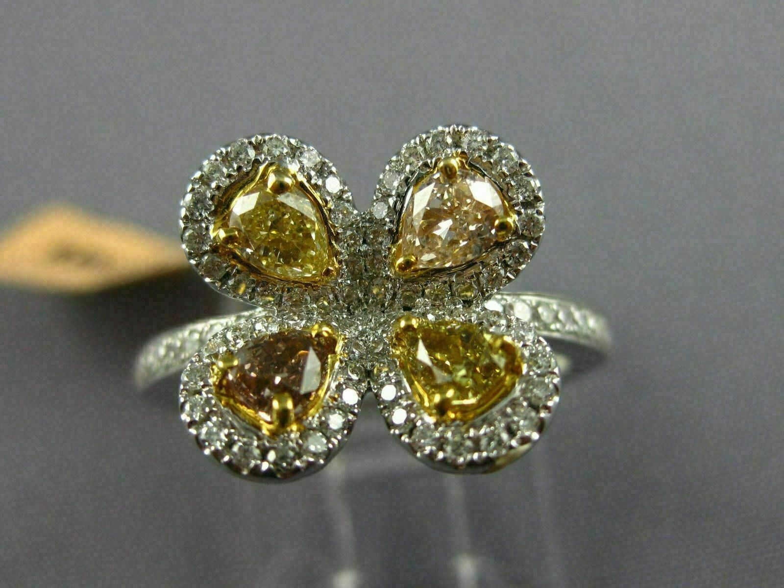 ESTATE WIDE 1.52CT MULTI COLOR DIAMOND 14KT 2 TONE GOLD CLOVER FLOWER LOVE RING