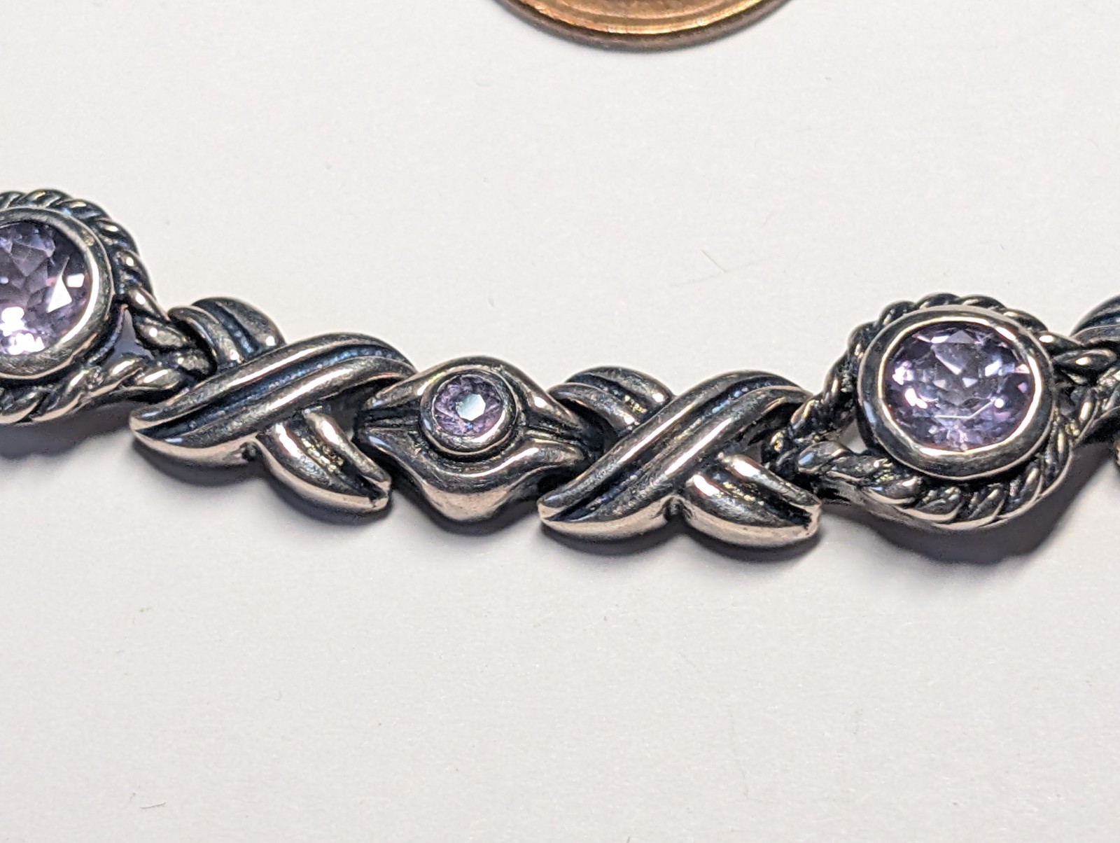 VINTAGE STERLING SILVER AMETHYST BRACELET ABOUT 7 1/16″ LONG