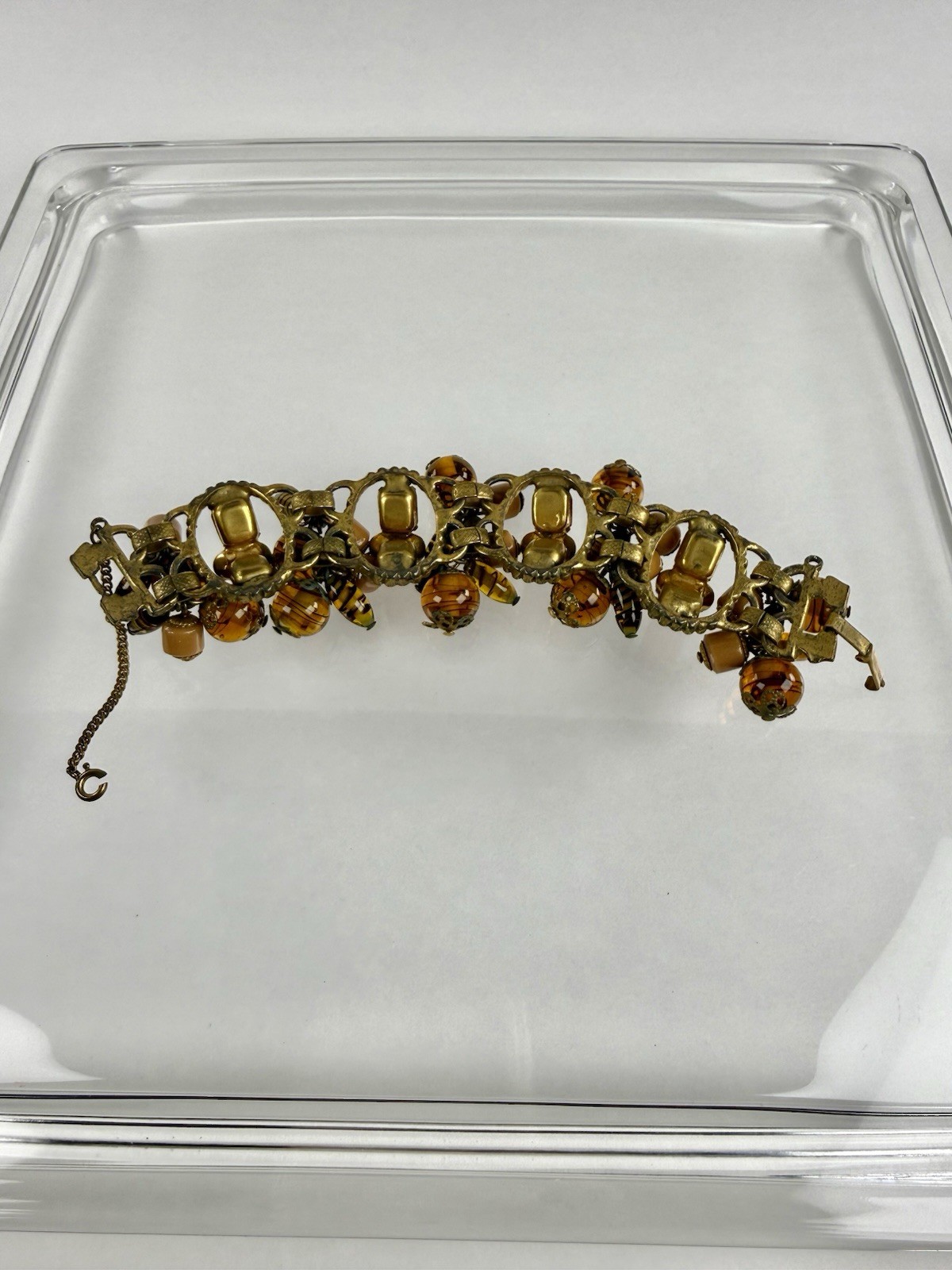 Vtg Cha Cha Beaded Bracelet Expansion Band Burgundy, Red & Silver Tone 6”