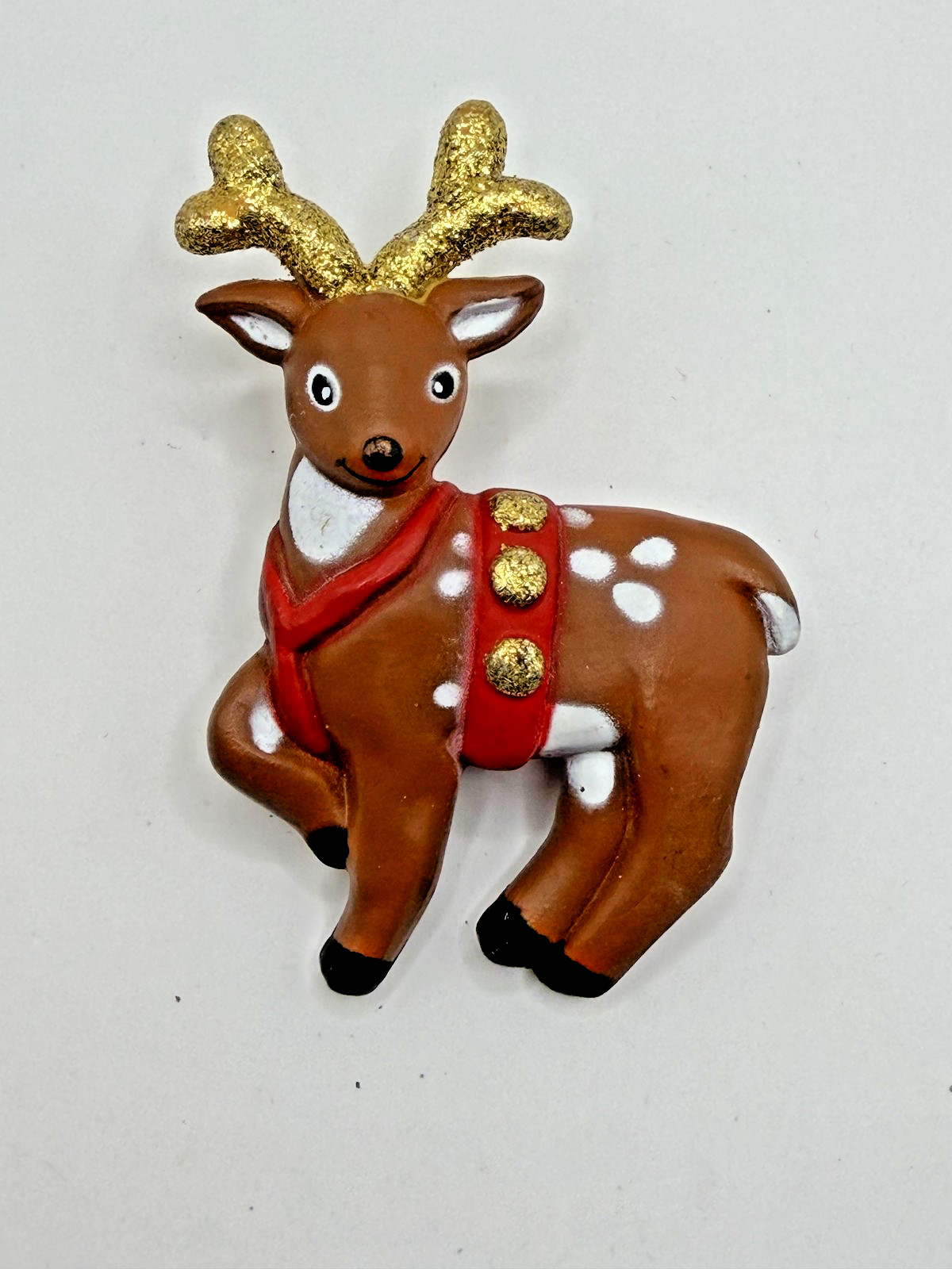 FUN WORLD S LEHMAN BROWN REINDEER CHRISTMAS PIN BROOCH GLITTER ANTLERS HOLIDAY
