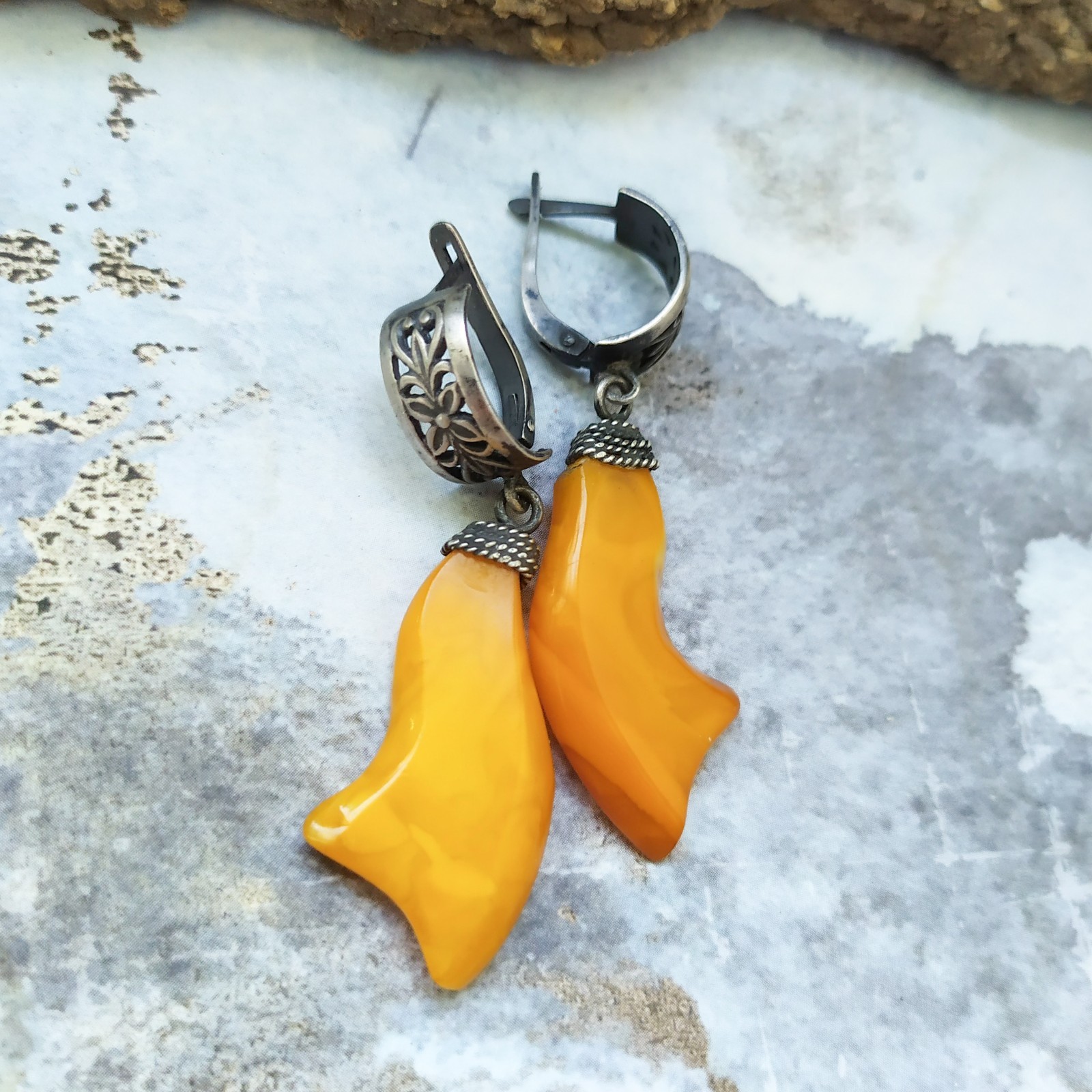 Vintage USSR Amber Earrings 875 Silver Soviet amber earrings