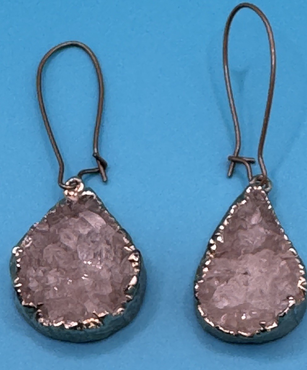 Vintage Crystal Quartz Druzy Style Gold Tone Dangle Earrings