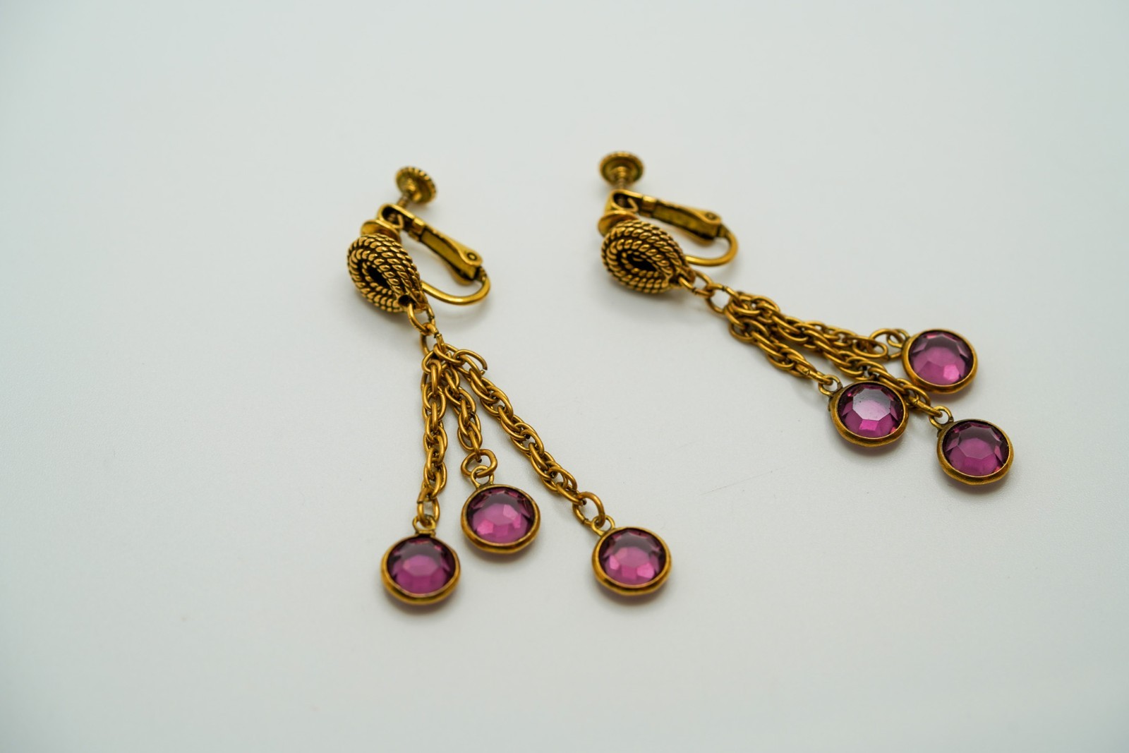 Antique Gold Purple Crystal Dangle Earrings 5.7cm JB1