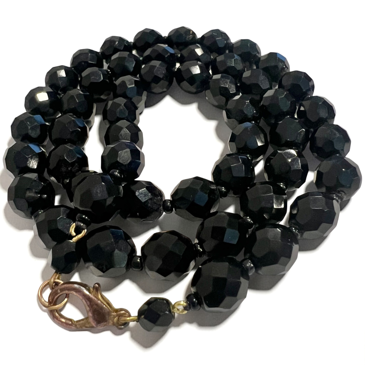 Vintage Black Faceted Glass French Jet Bead Mourning Necklace 25″ 64g